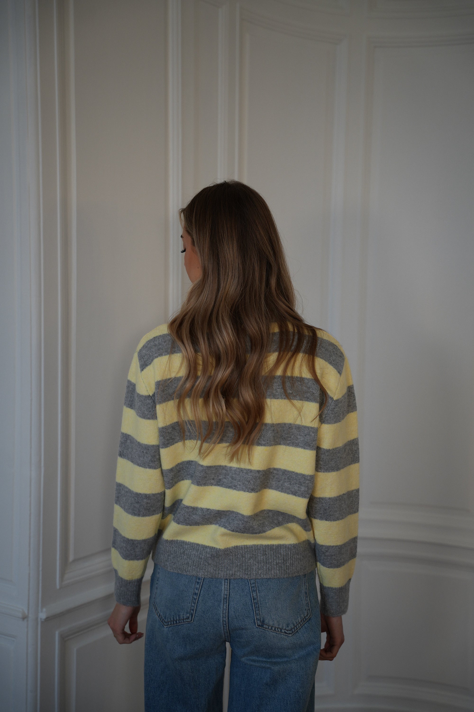 Lilia gris/jaune - Gilet rayé