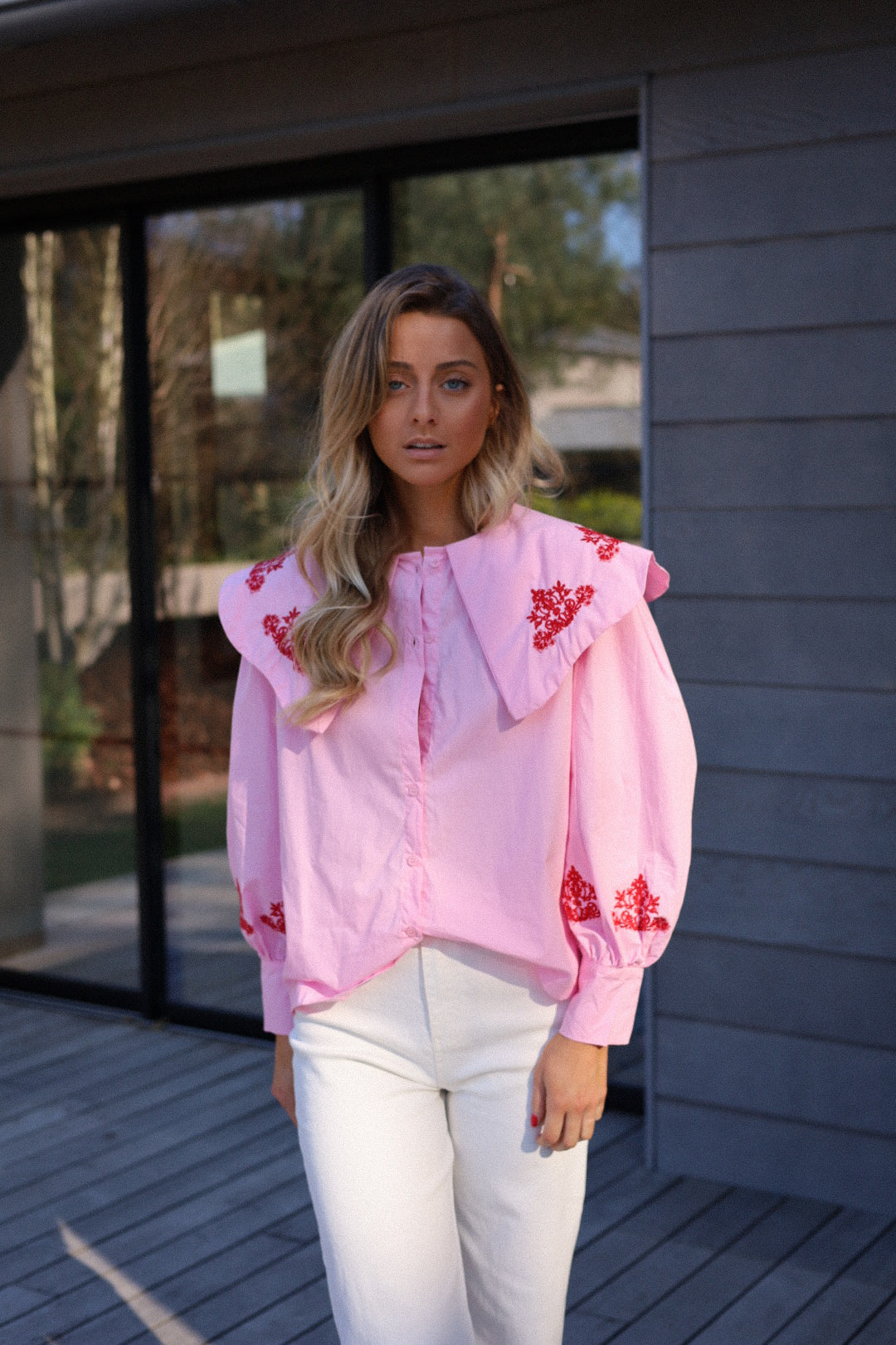 Soline rose - Blouse brodée