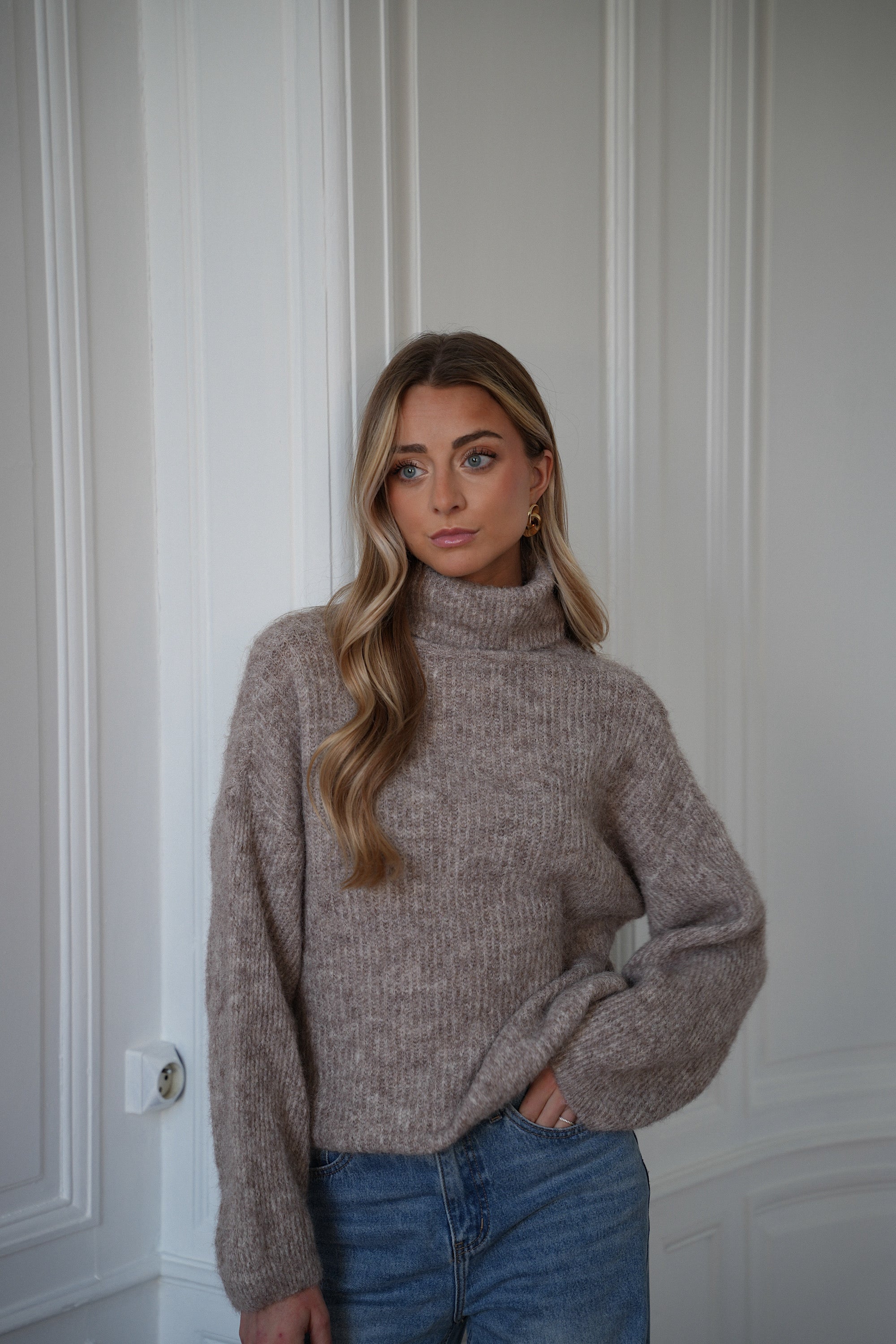 Sora taupe - Pull col roulé