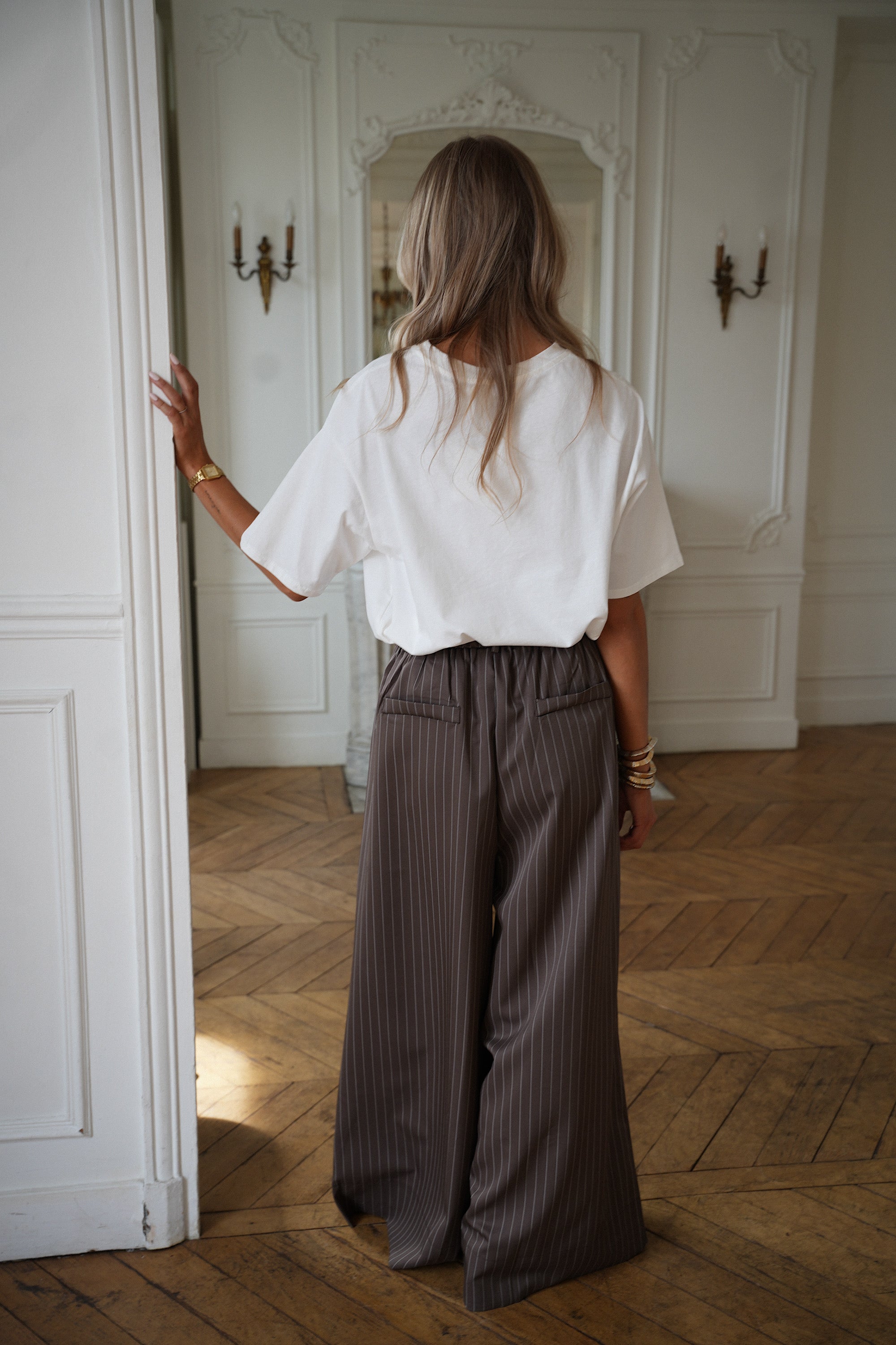 Tony taupe - Pantalon rayé