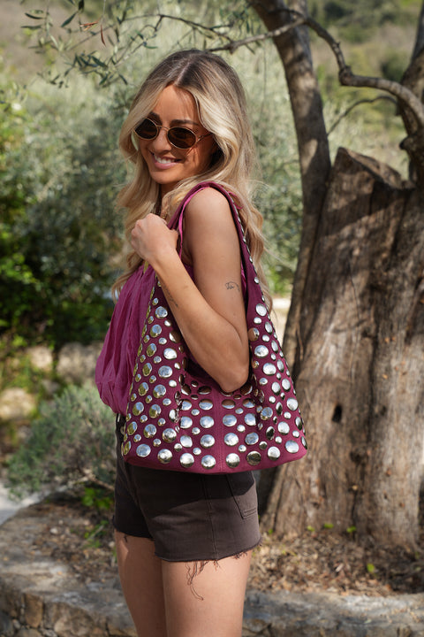 Aliss bordeaux - Sac clouté