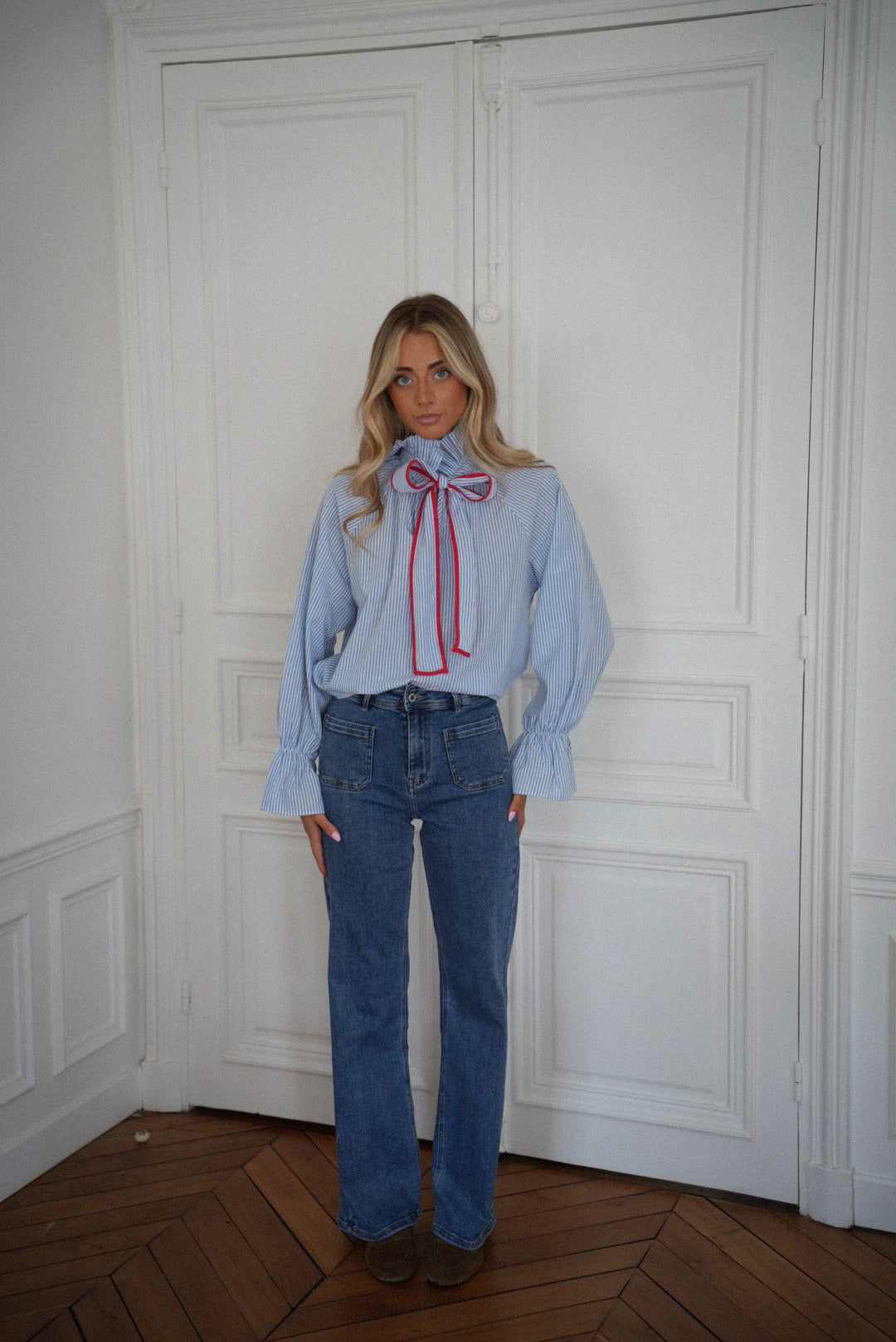 Meghan bleue - Blouse à noeud