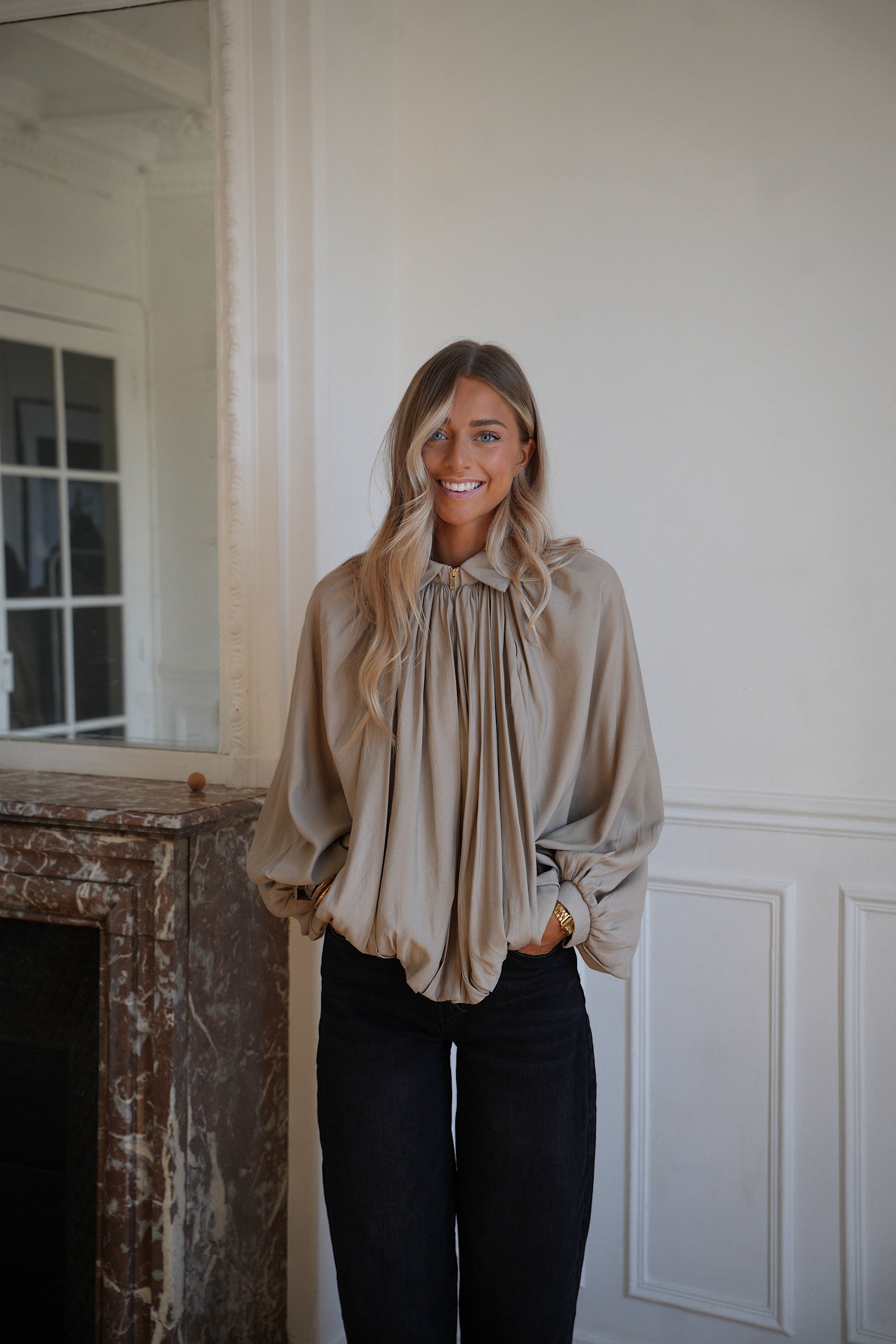 Giuseppa taupe - Blouse zippée