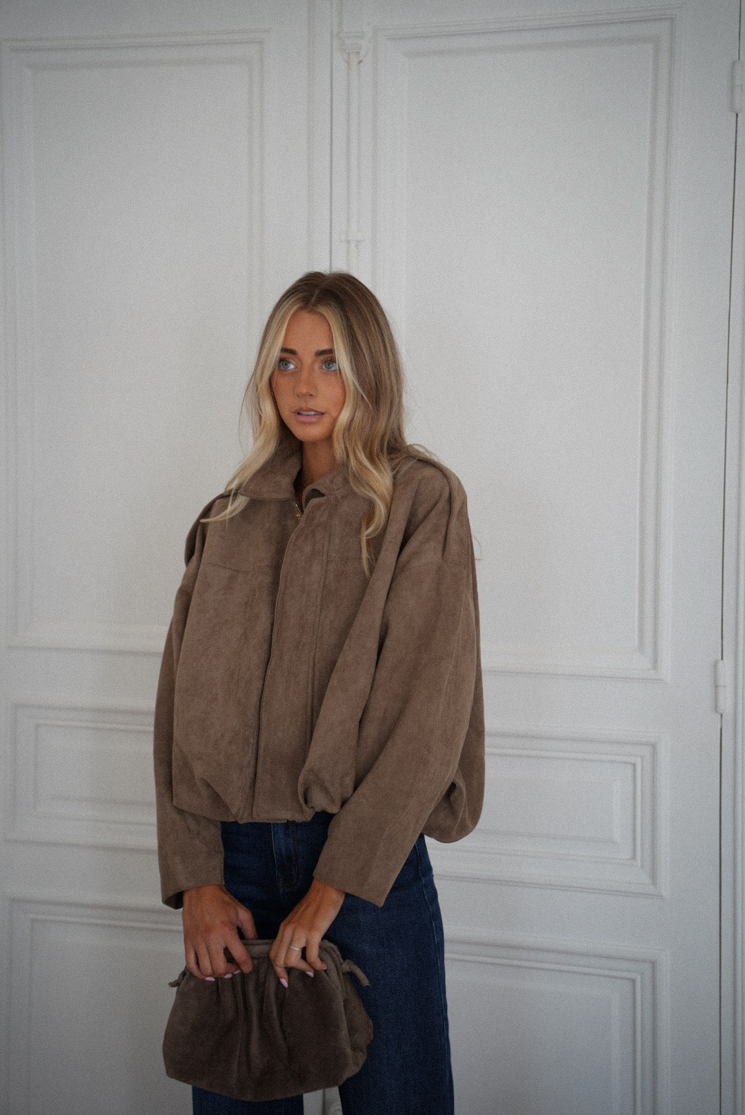 Delfine taupe - Veste suédée