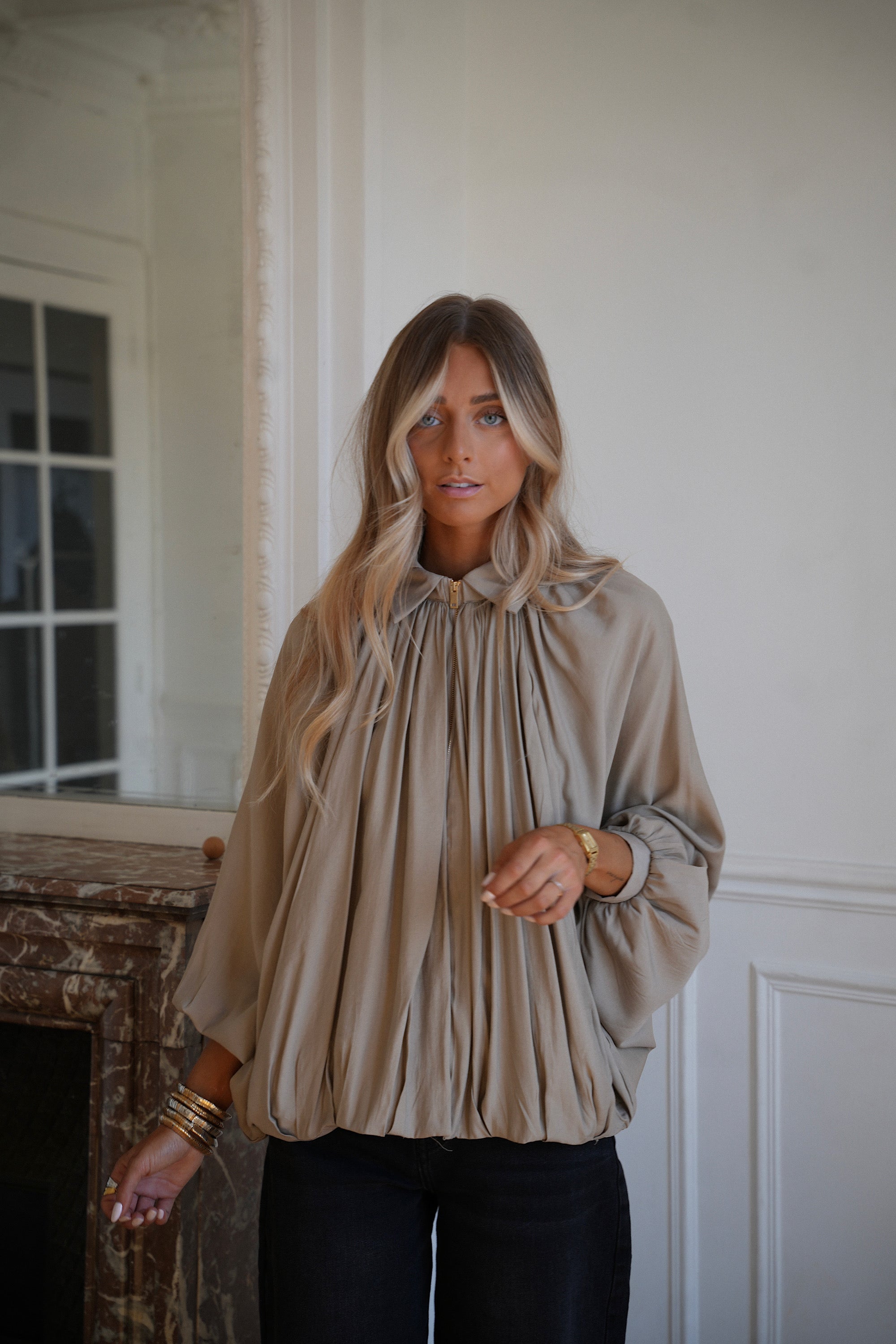 Giuseppa taupe - Blouse zippée