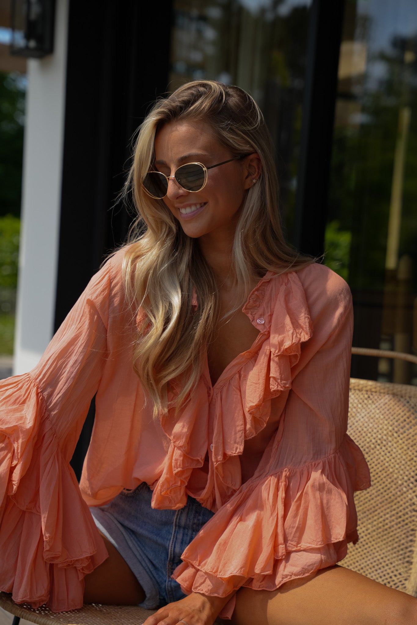Roman orange - Blouse volantée