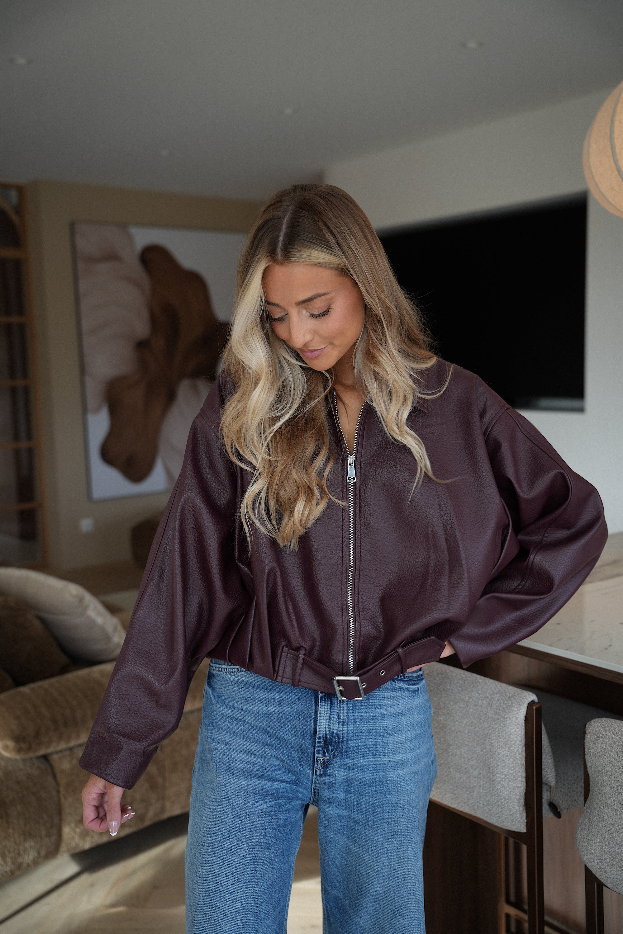 Rachelle prune - Veste en similicuir