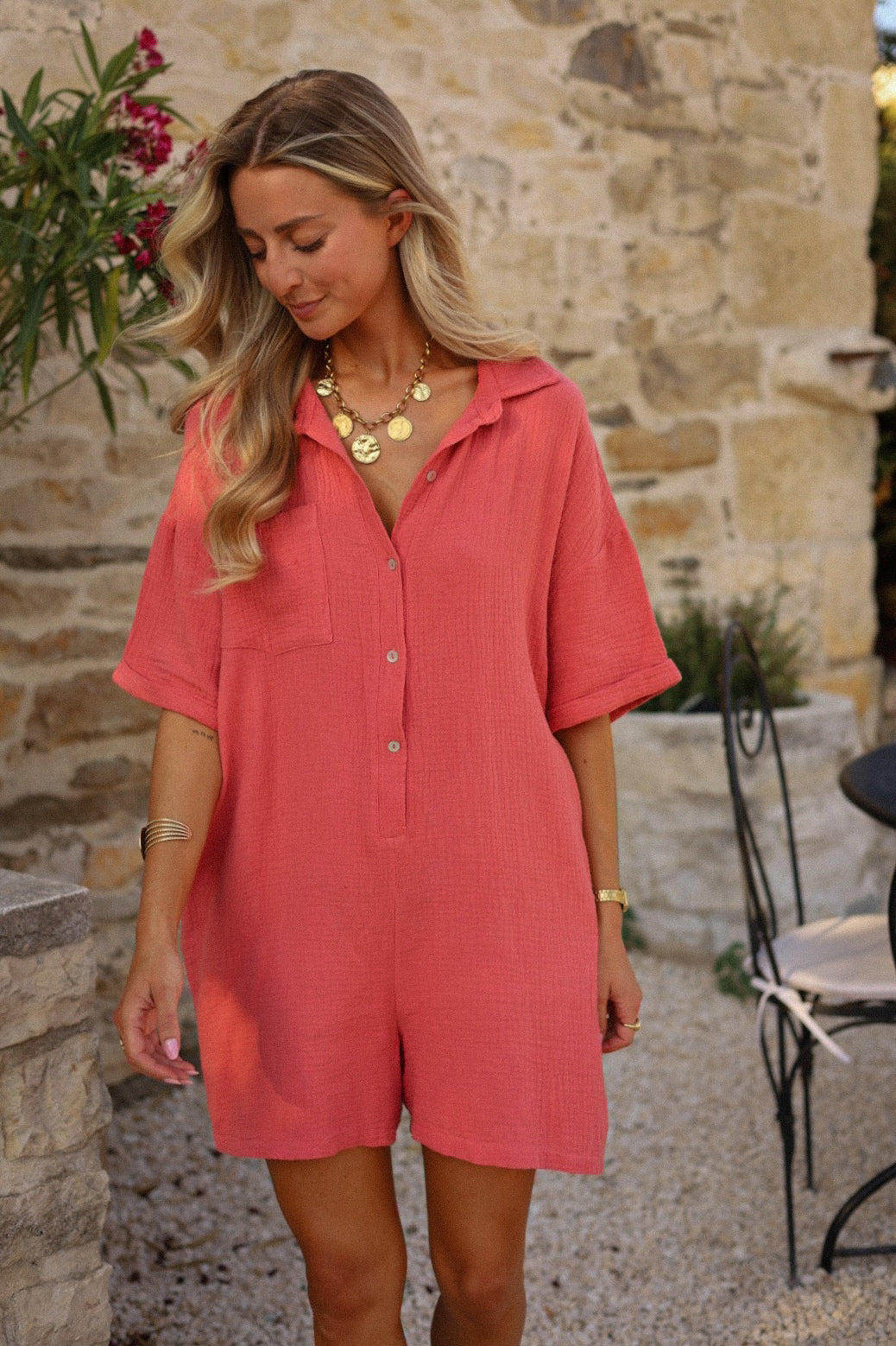 Gretta terracotta - Combishort gaze de coton