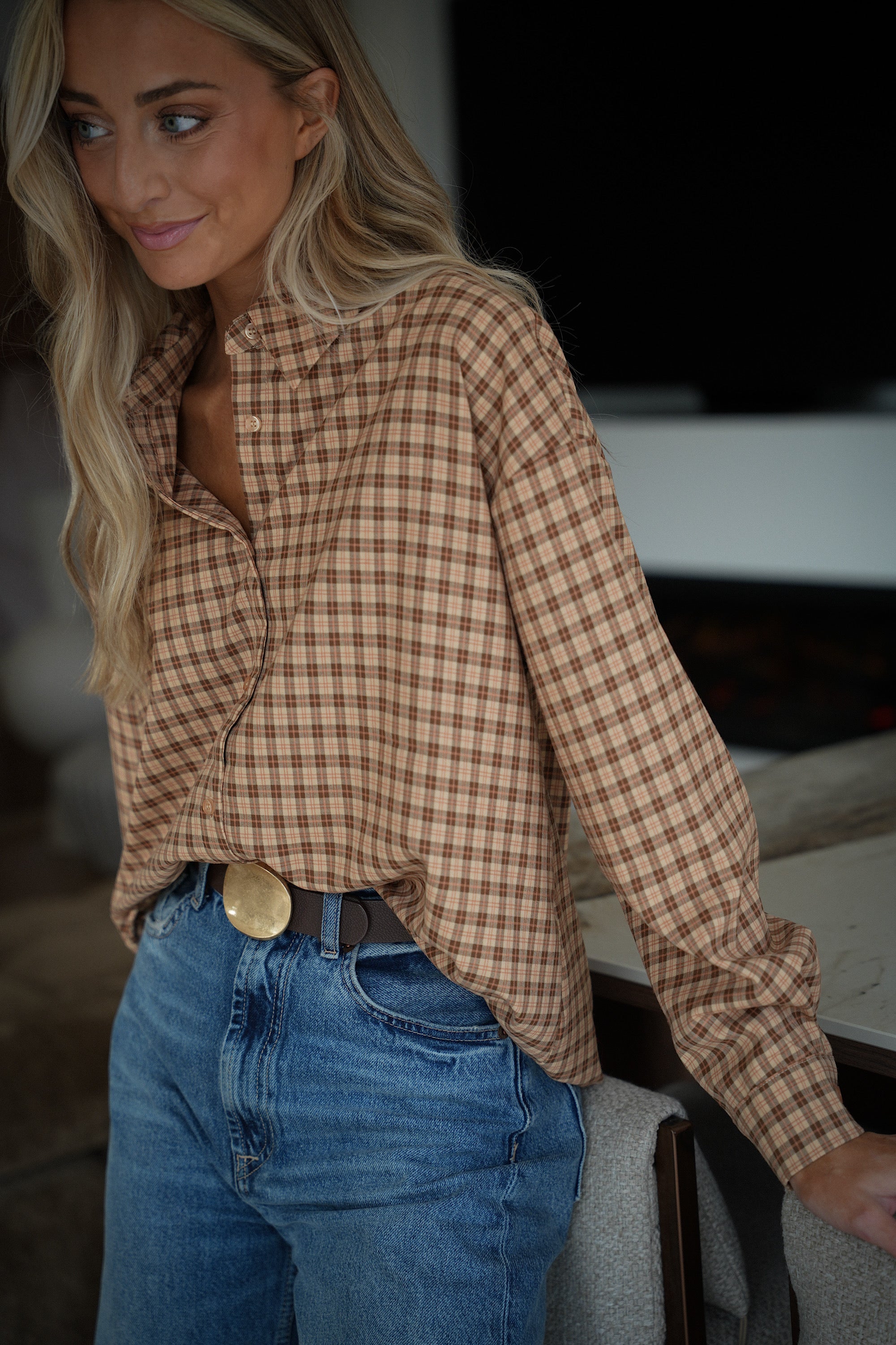 Maelline beige - Chemise à carreaux