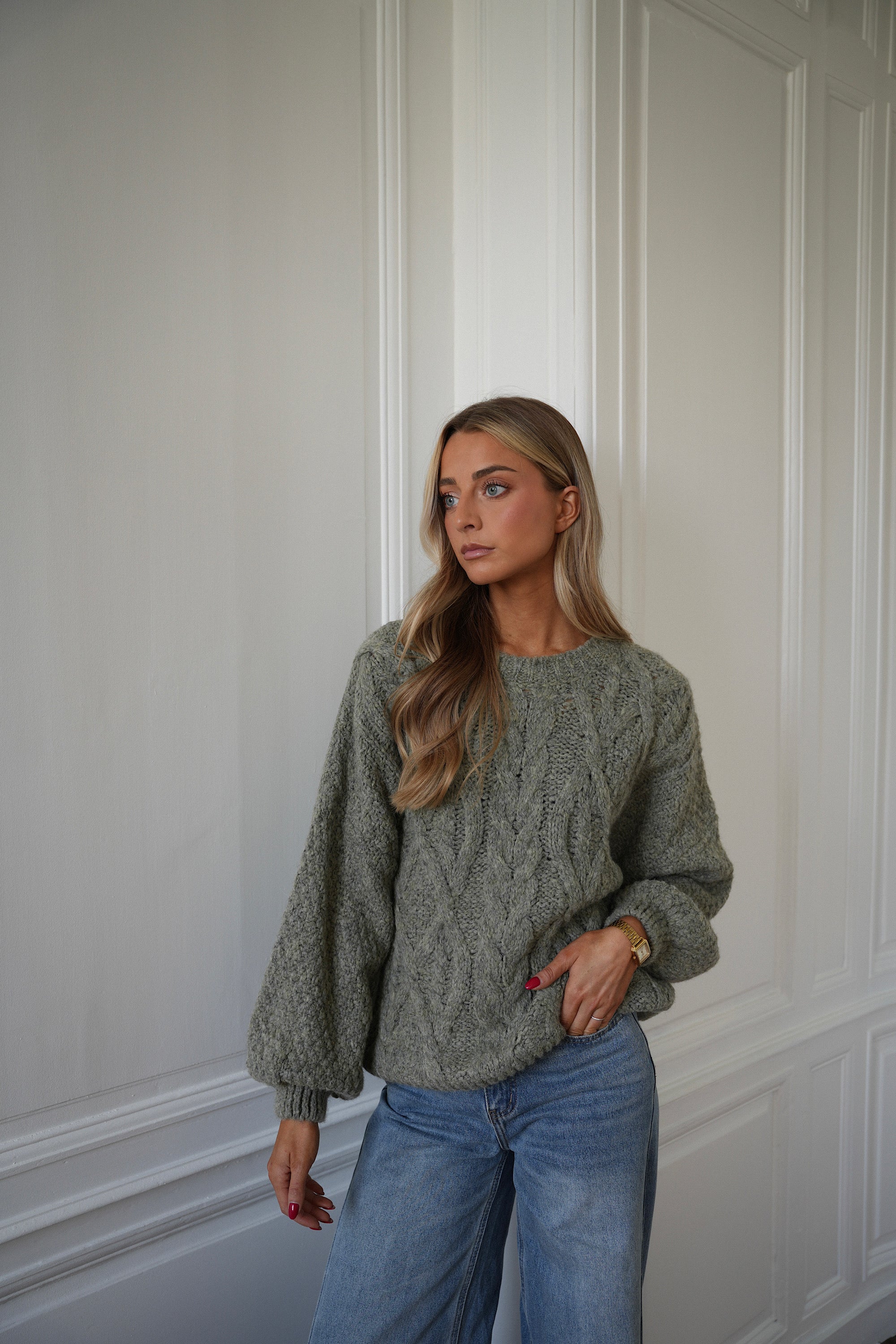 Santana kaki clair - Pull torsadé