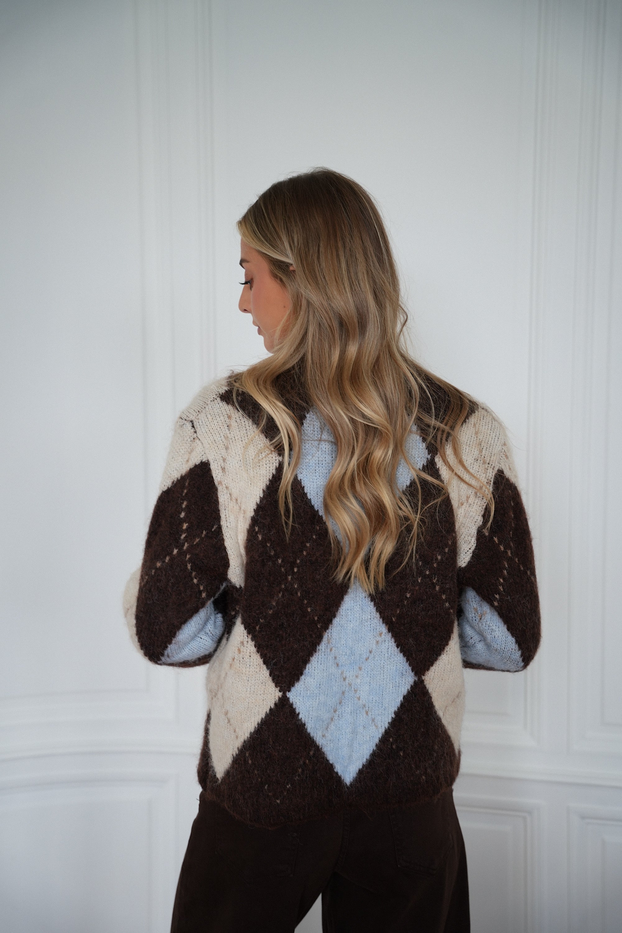 Elma chocolat/bleu - Gilet losanges