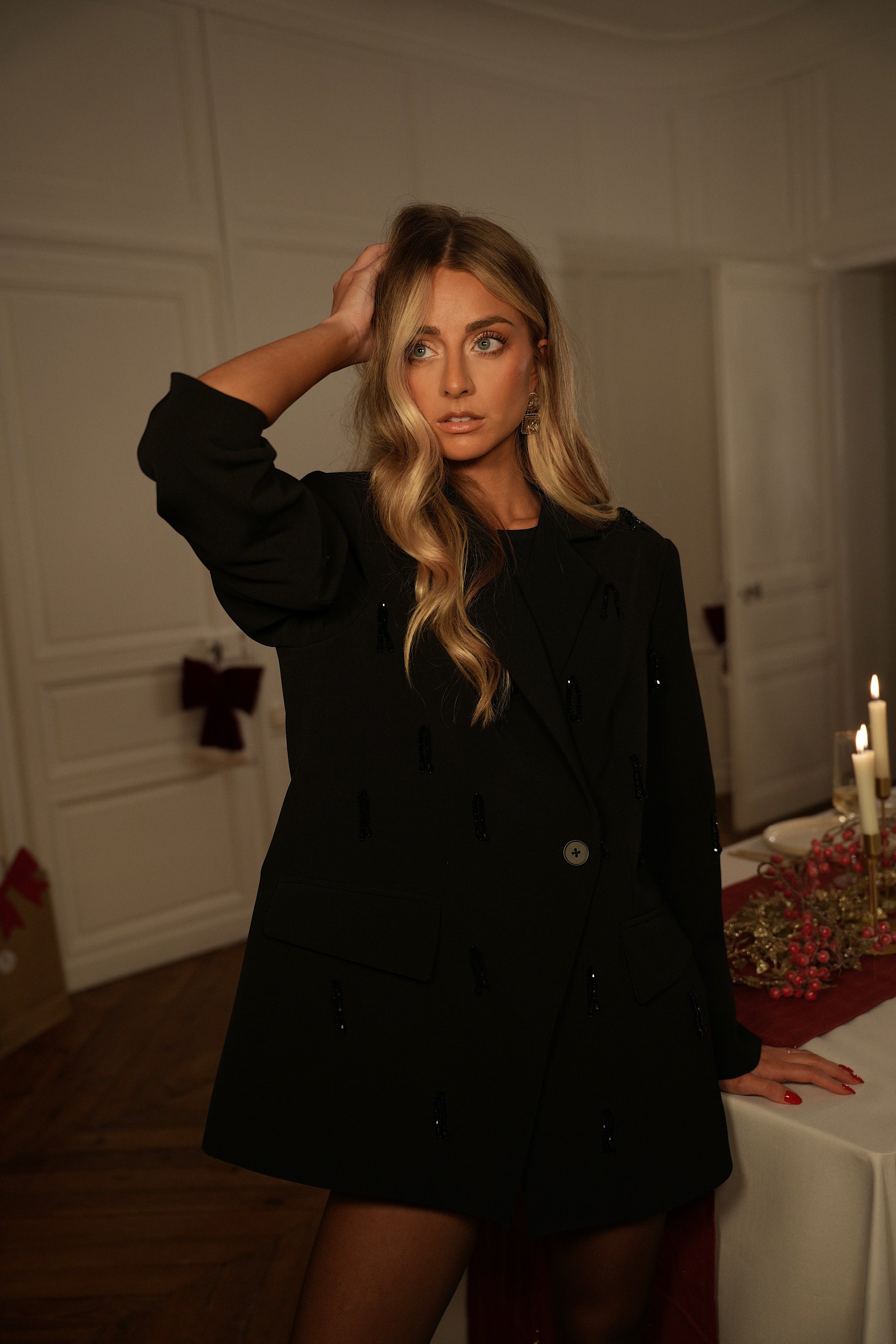 Loana noire - Blazer à perles premium