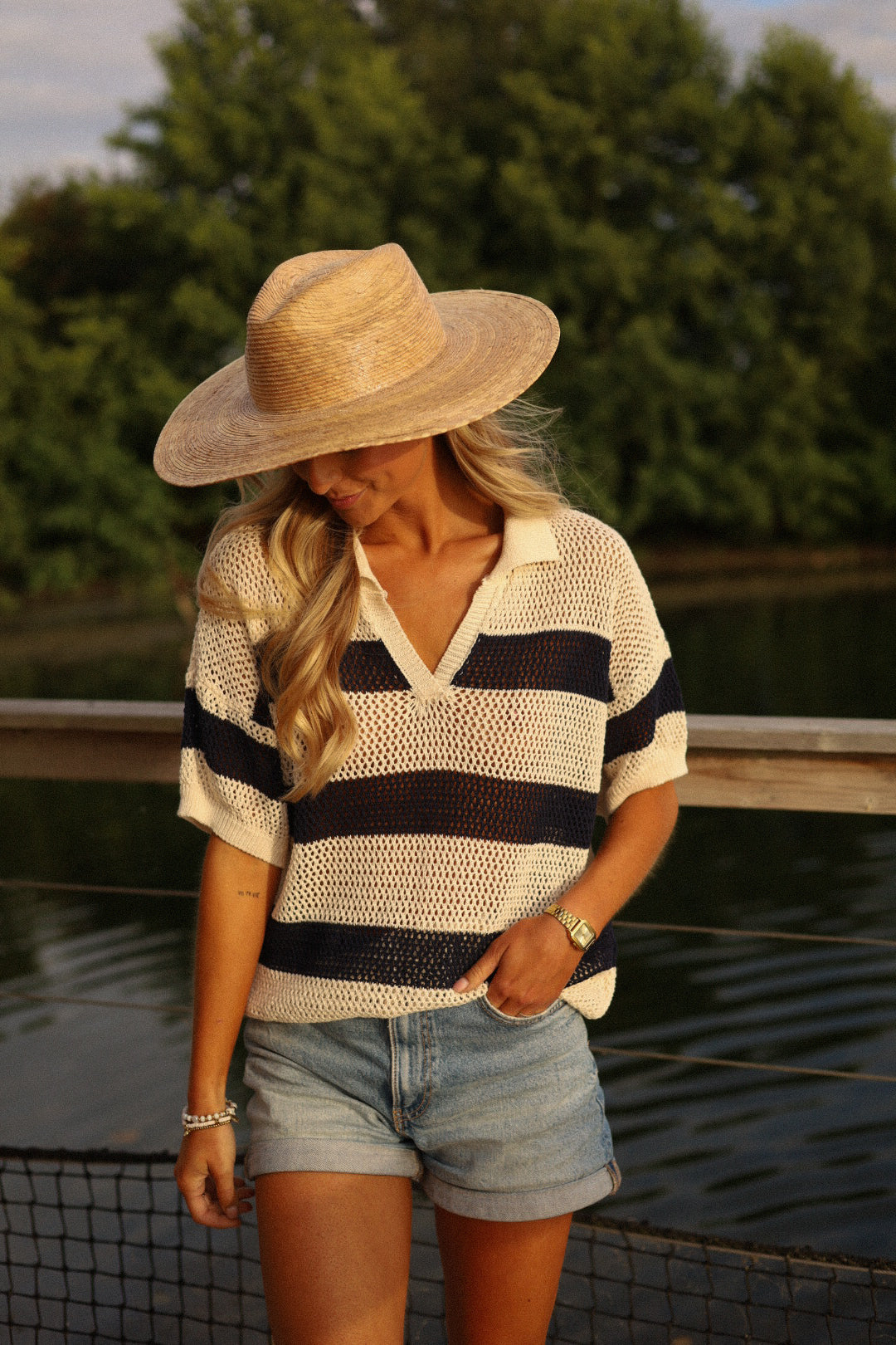 Norma écrue/marine - Blouse crochet