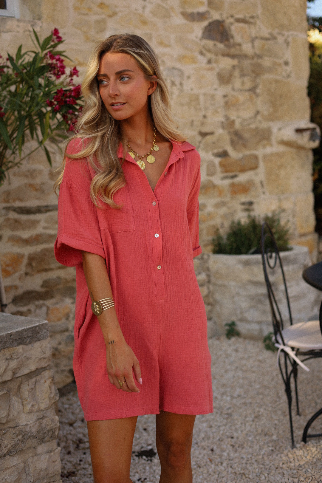 Gretta terracotta - Combishort gaze de coton