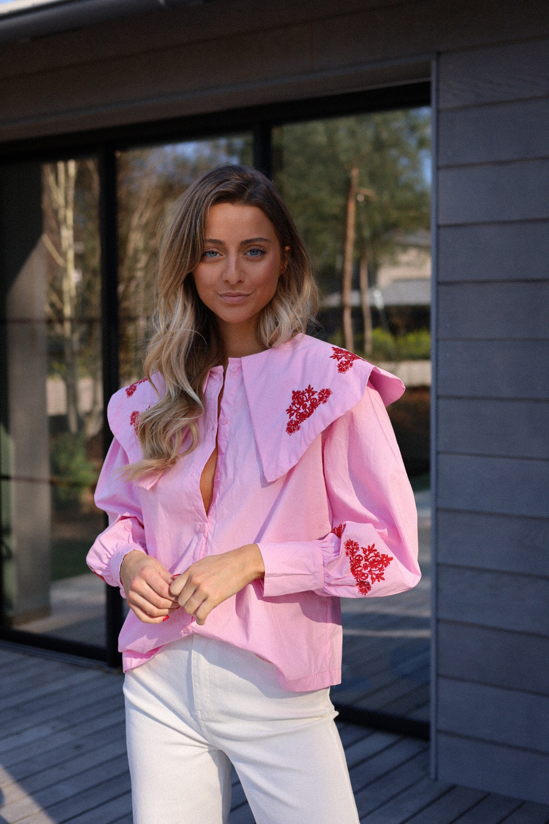 Soline rose - Blouse brodée