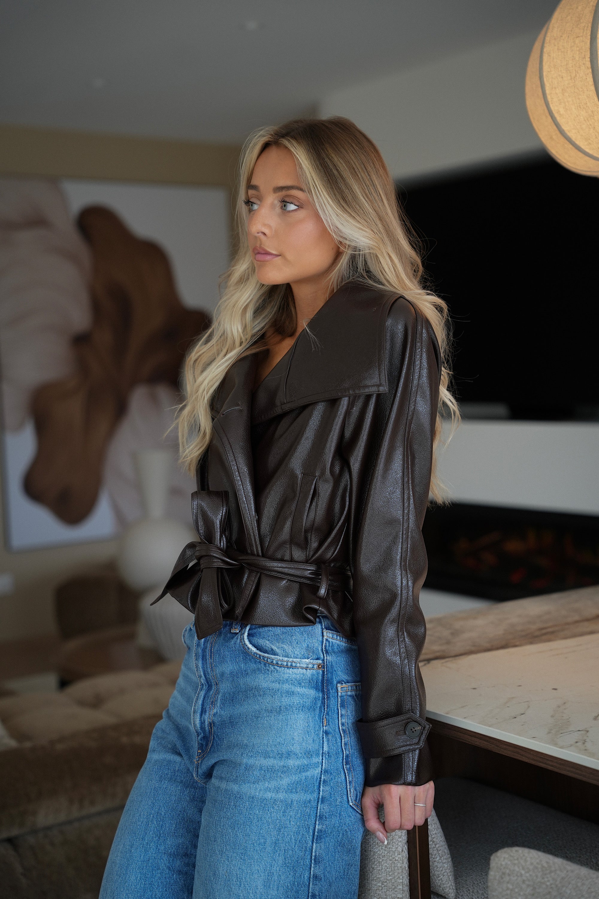 Zoa chocolat - Veste en similicuir