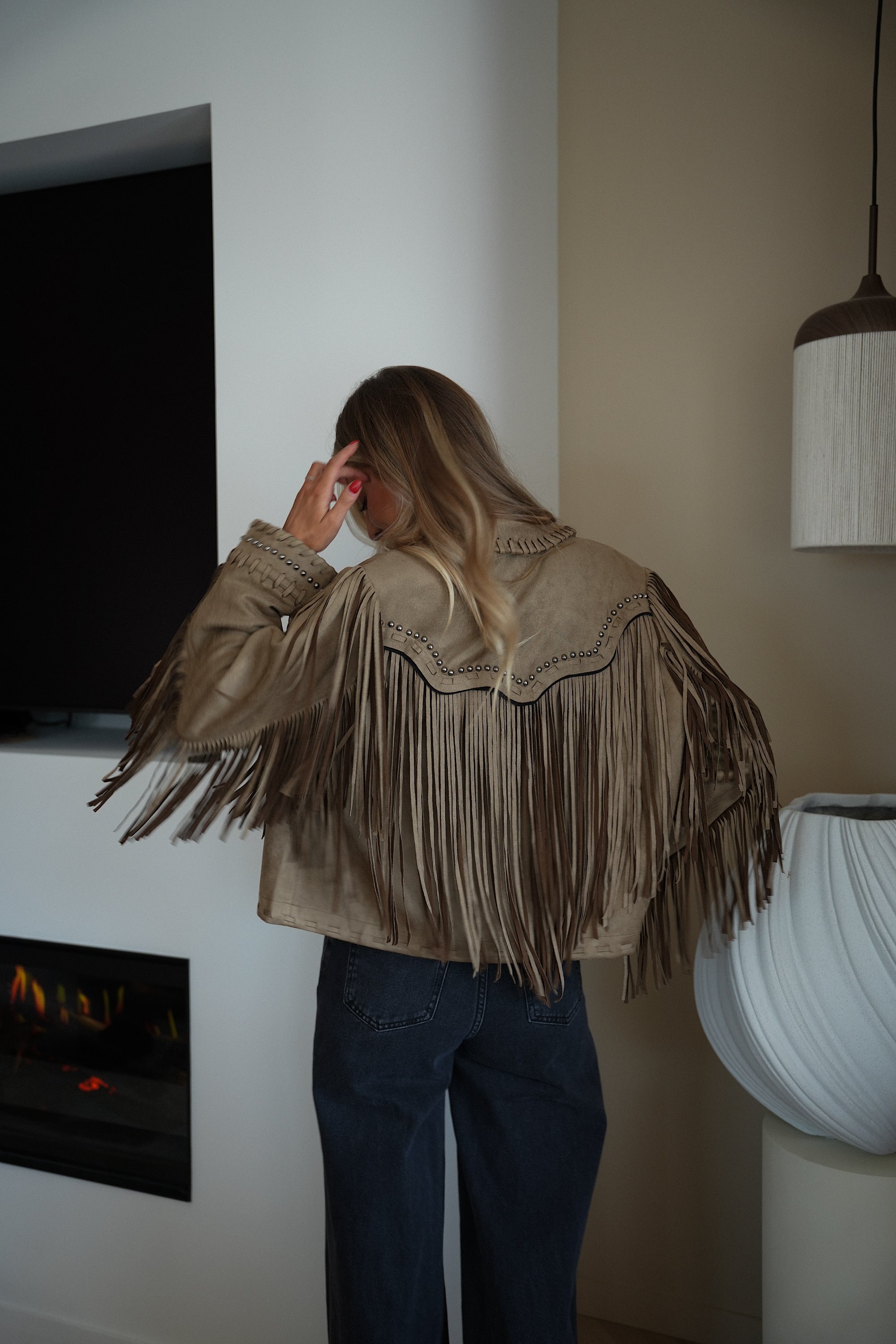 Filipa taupe - Veste à franges