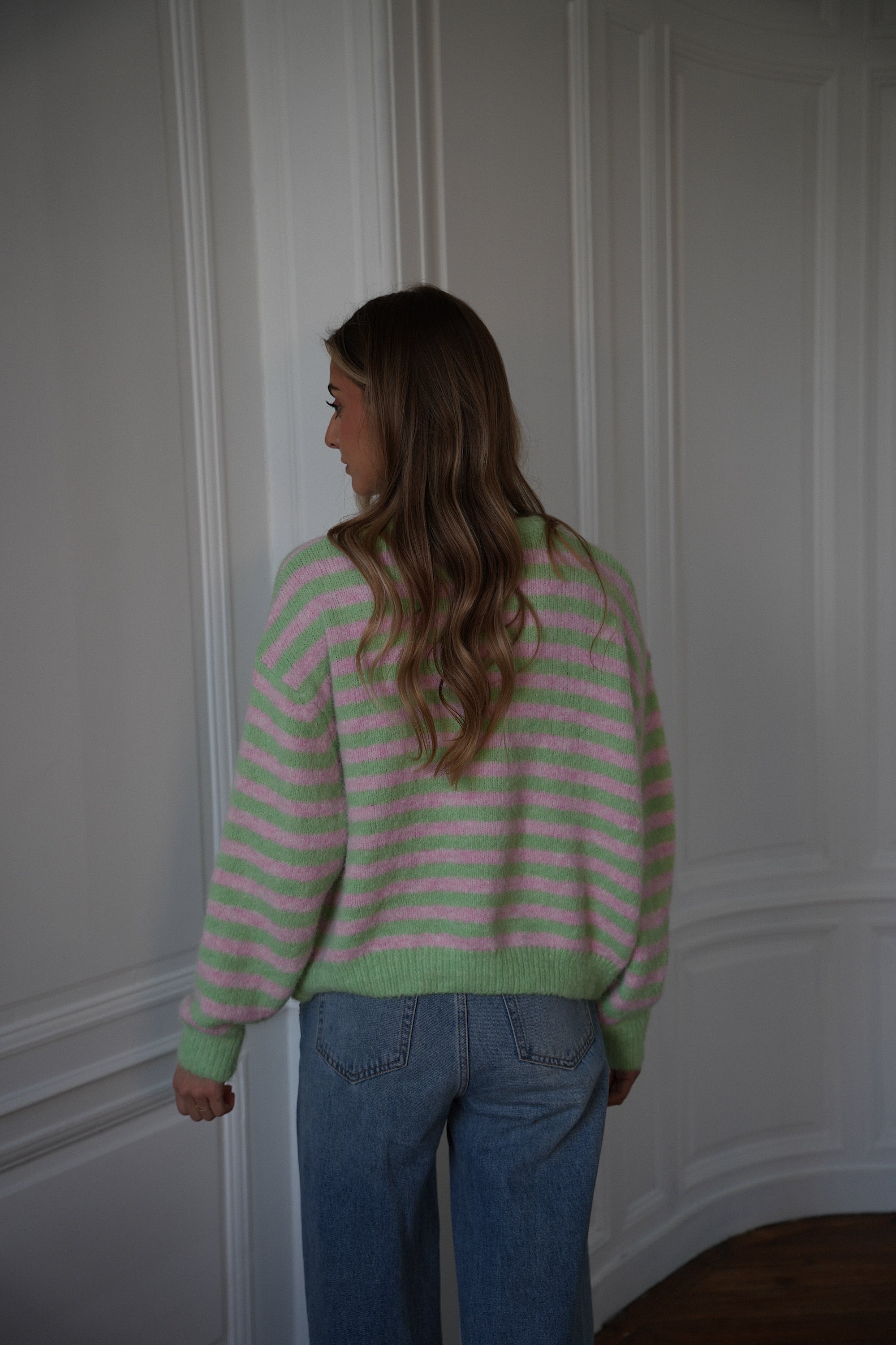 Fany vert/rose - Gilet rayé