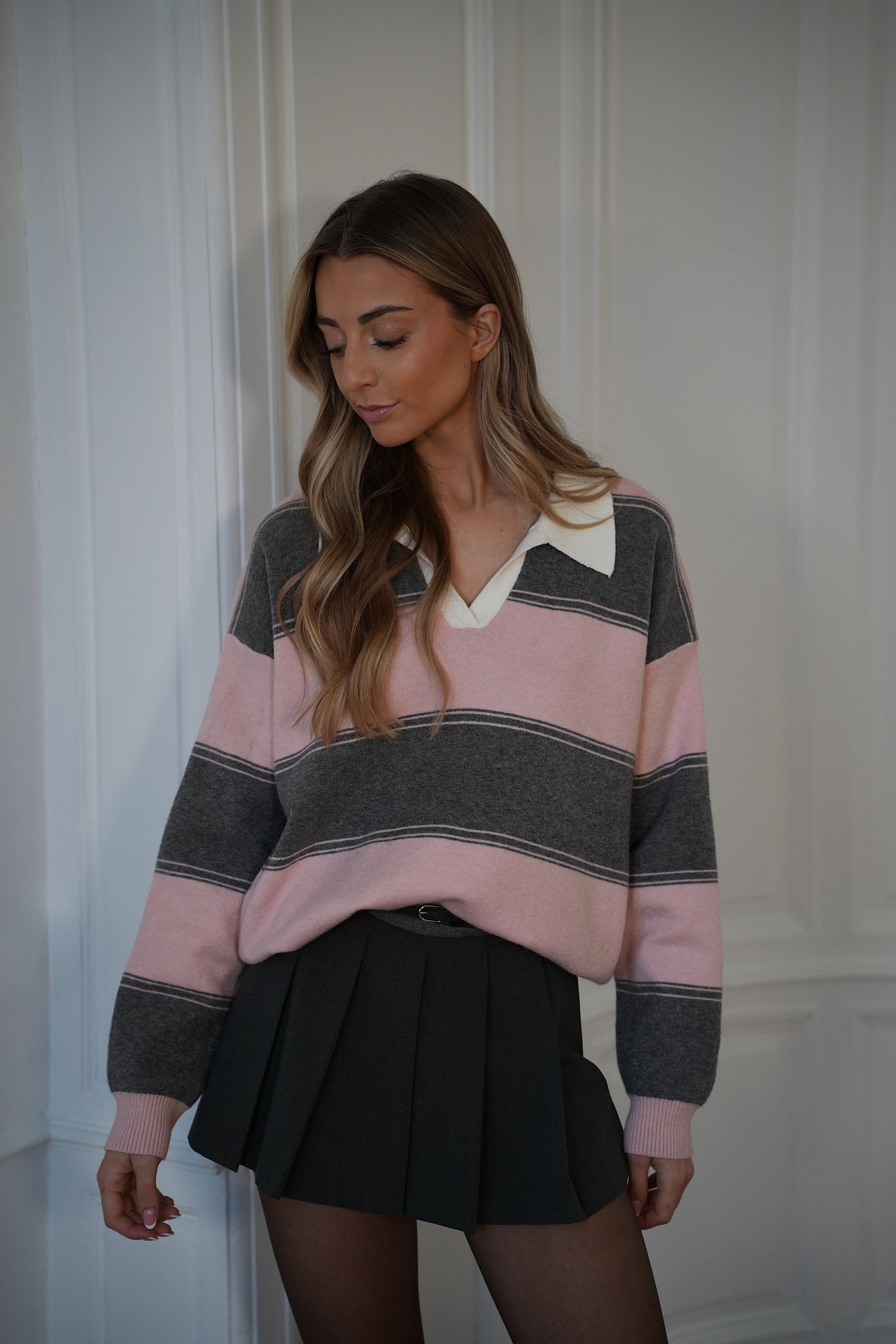 Monika gris/rose - Pull rayé