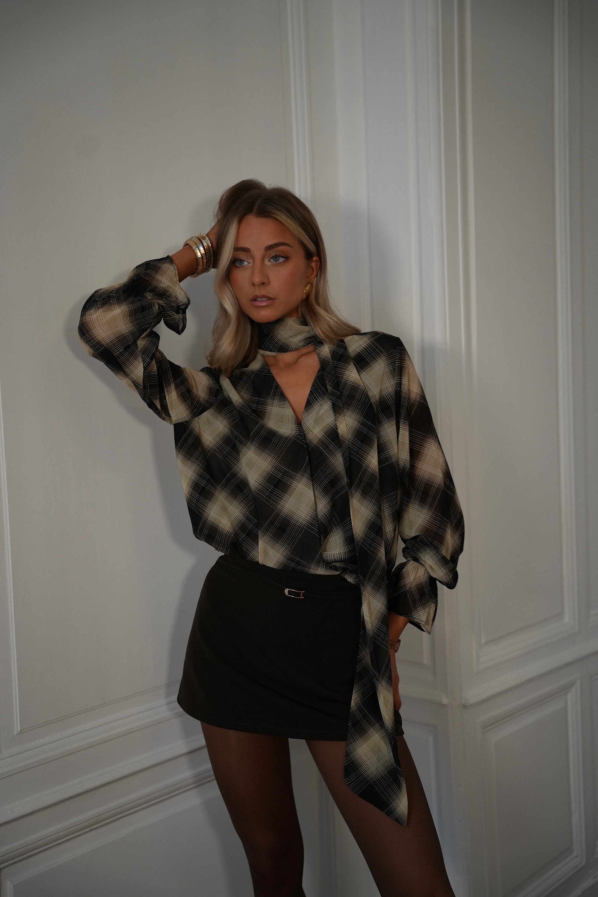 Sella beige - Blouse à carreaux