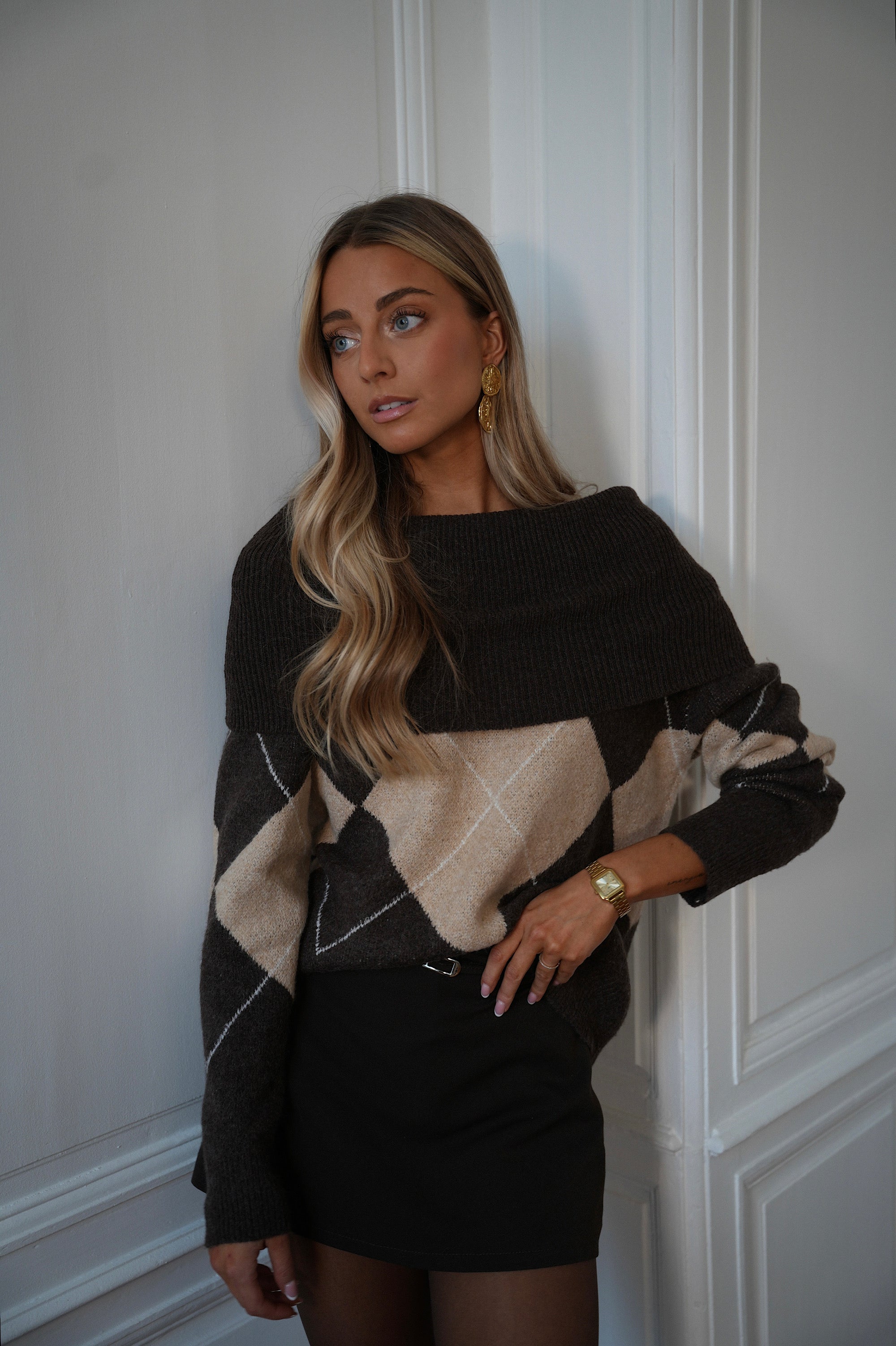 Jade chocolat - Pull losanges