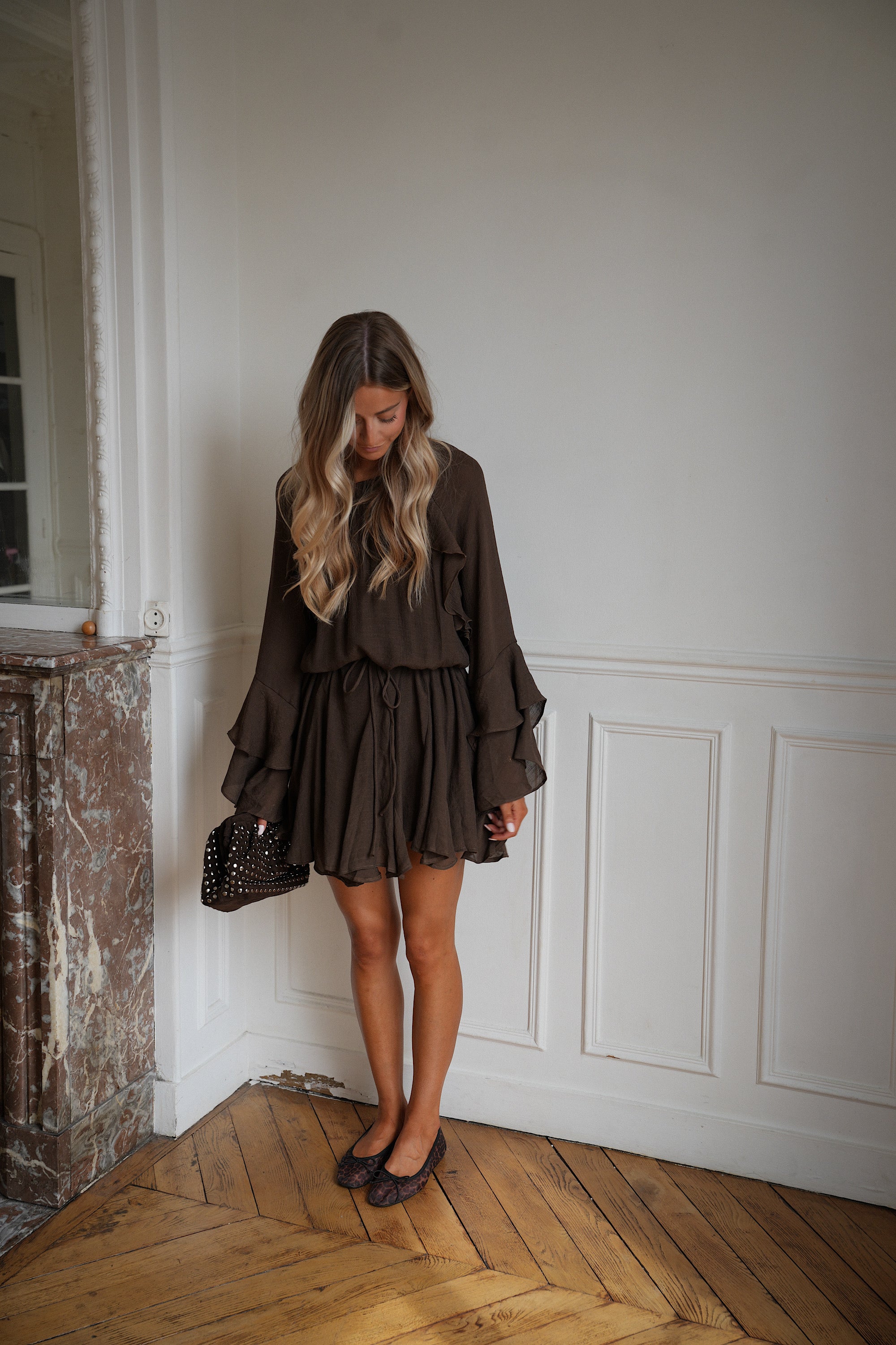 Eva chocolat - Robe ceinturée