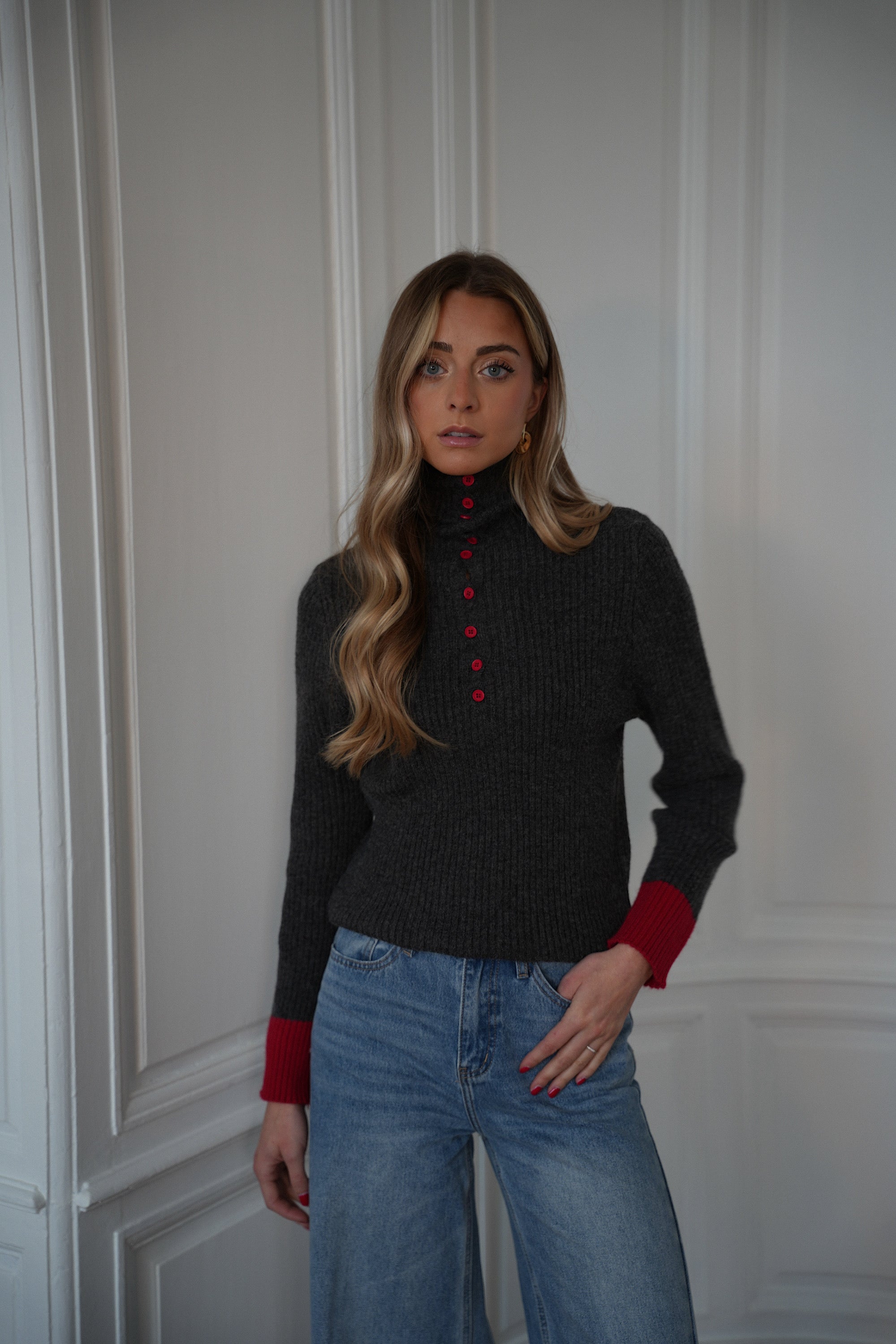 Selena gris - Pull bicolore