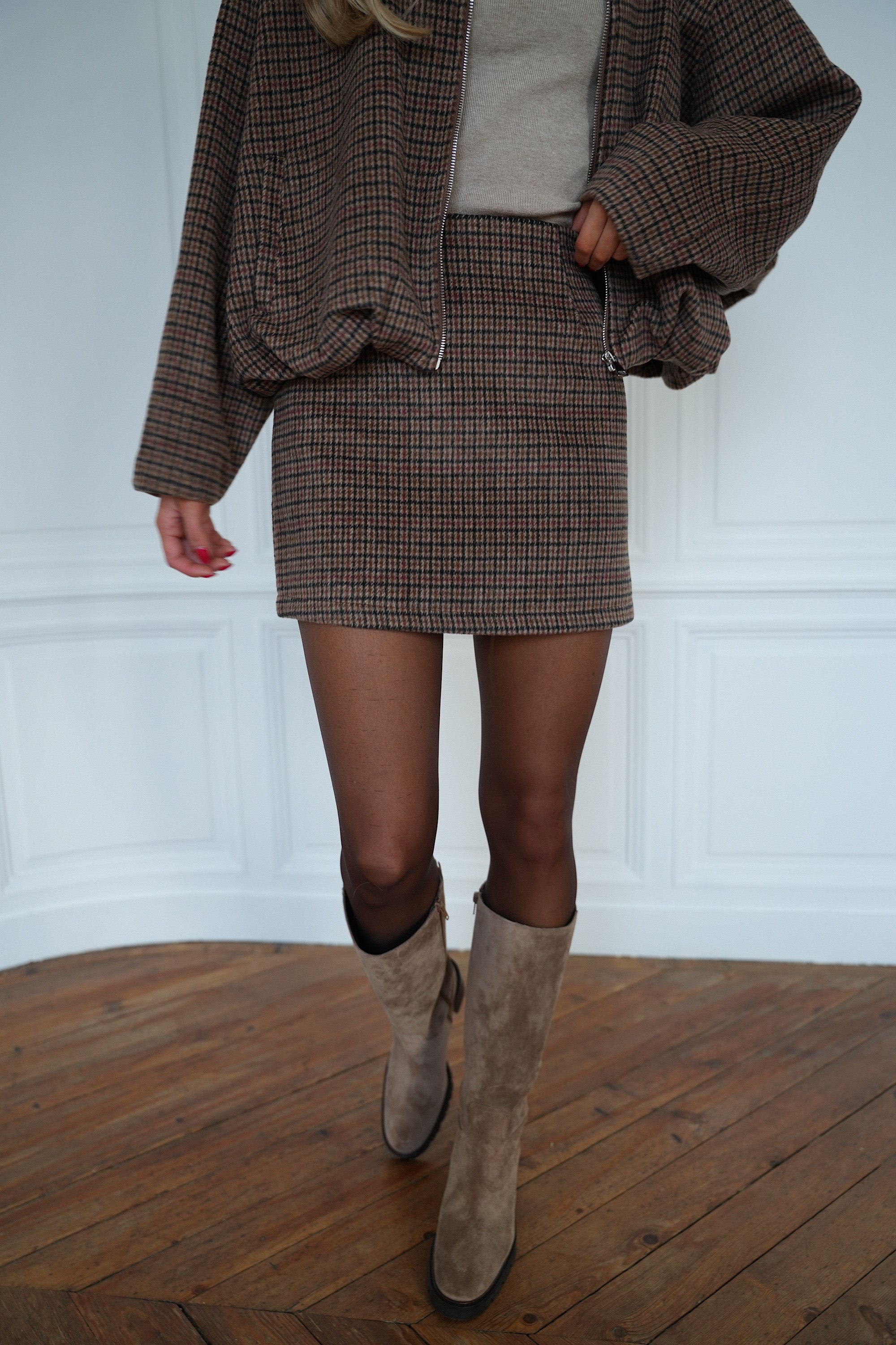Laya marron - Jupe à carreaux