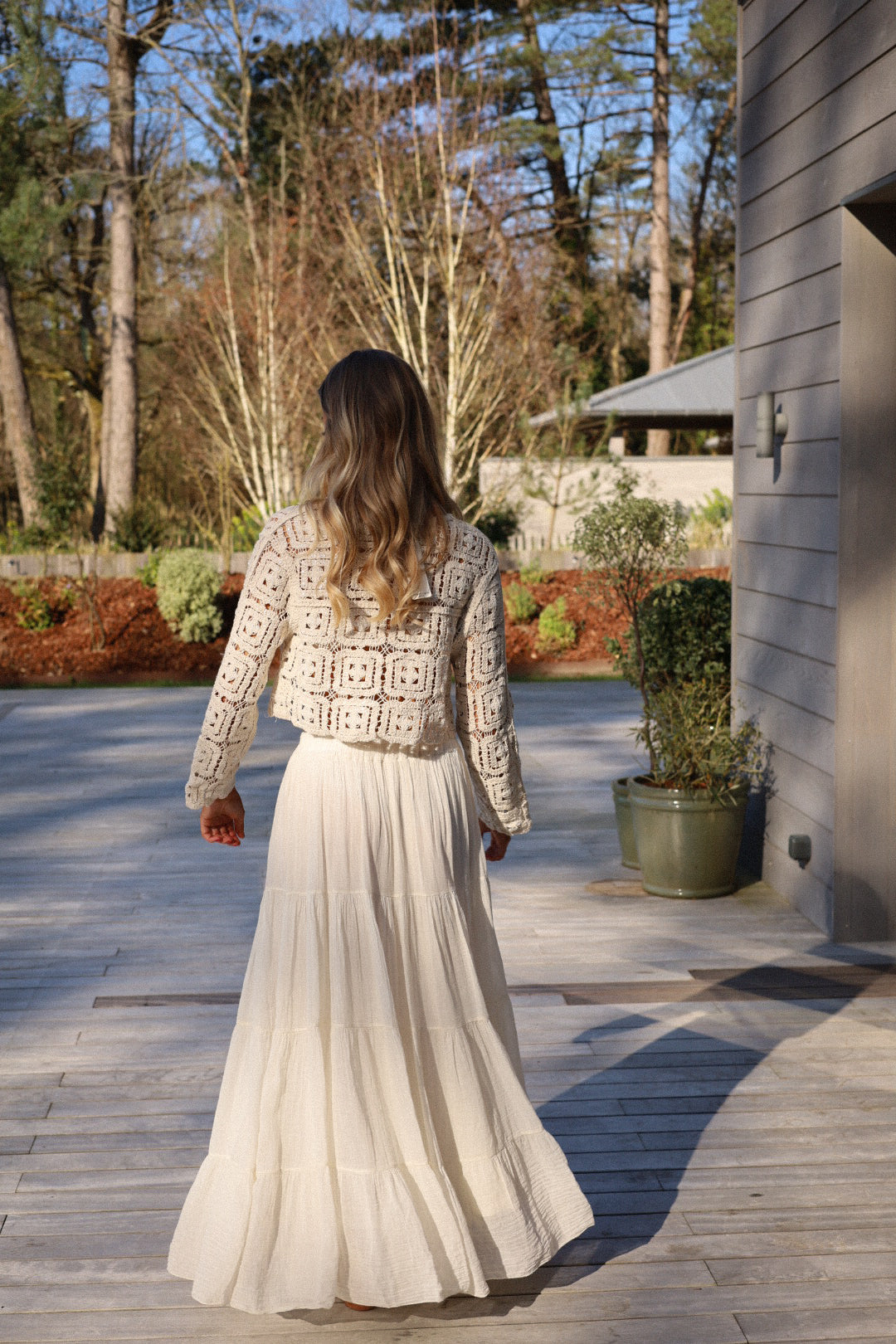 Hailey beige - Gilet crochet perlé