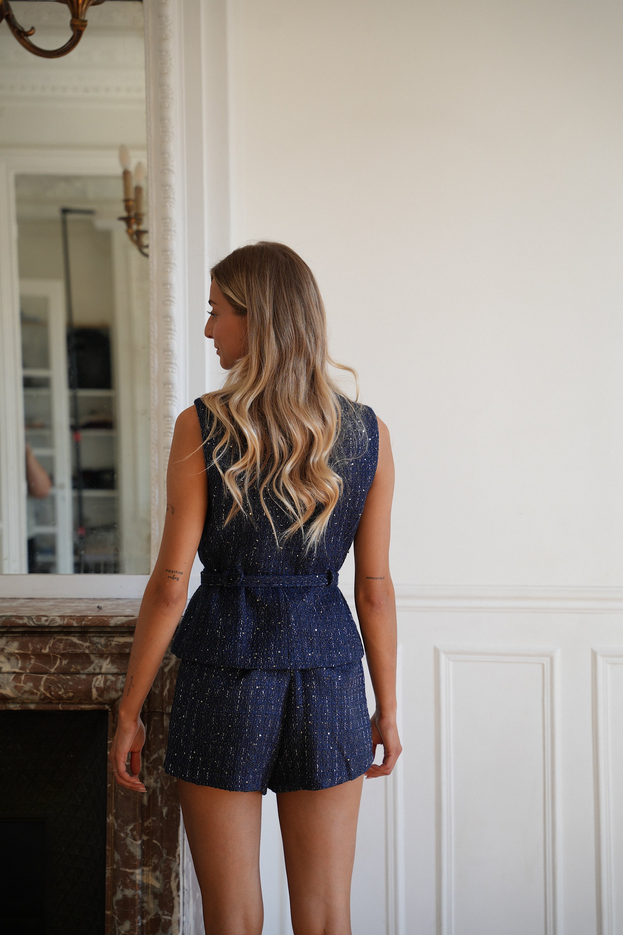 Carla bleue - Jupe short tweed