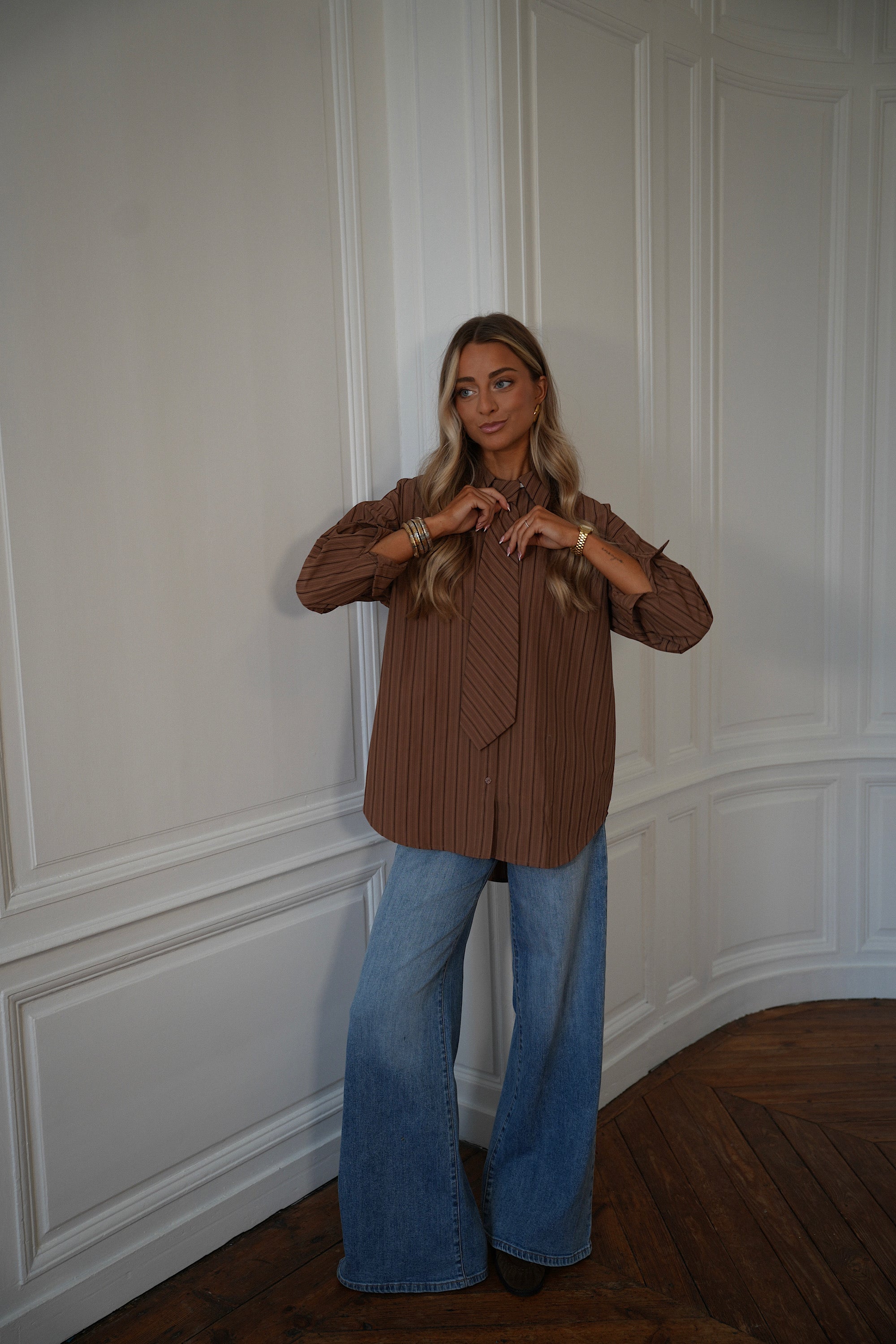 Tina marron - Chemise cravate