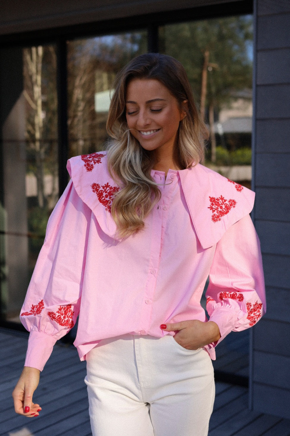 Soline rose - Blouse brodée