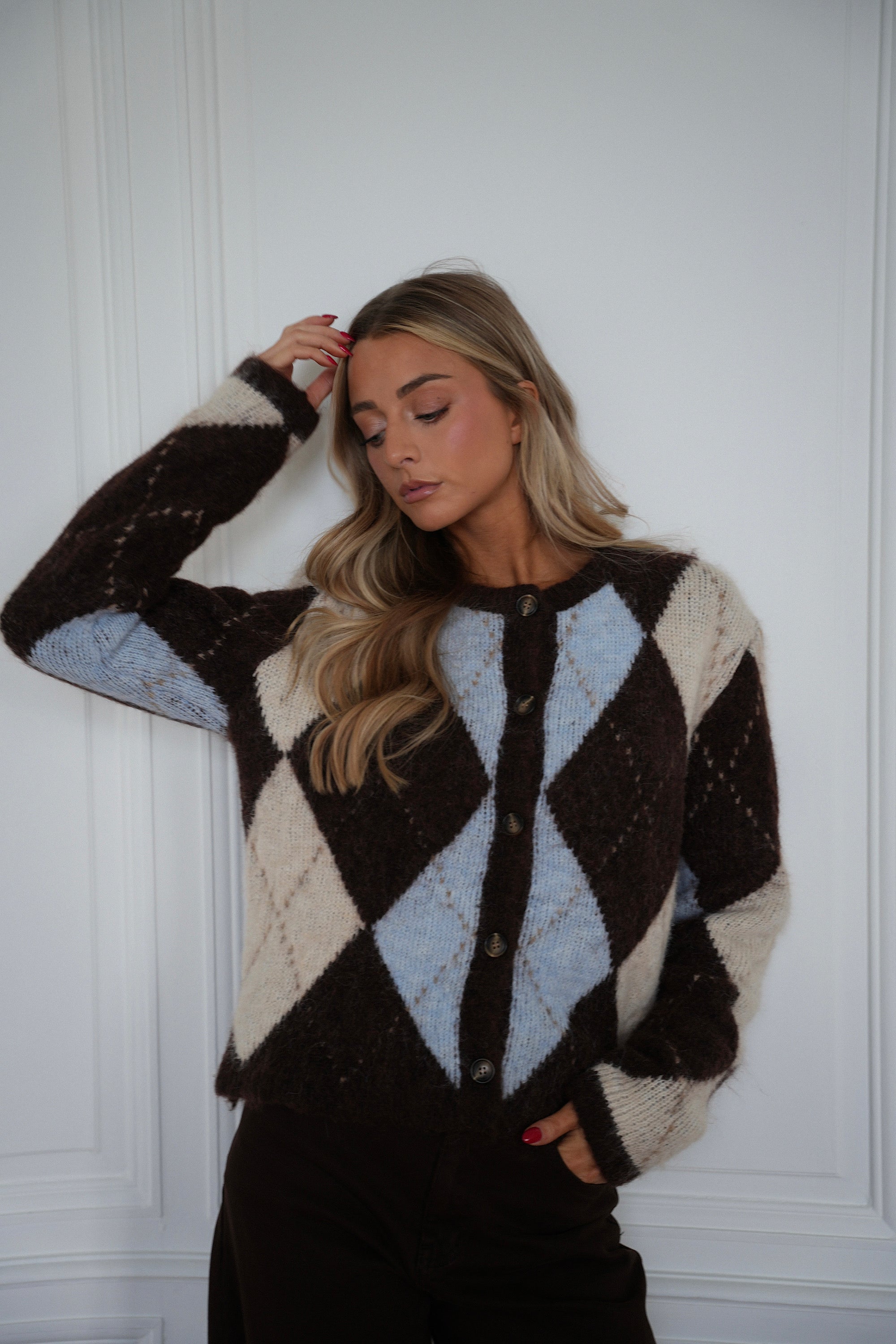 Elma chocolat/bleu - Gilet losanges