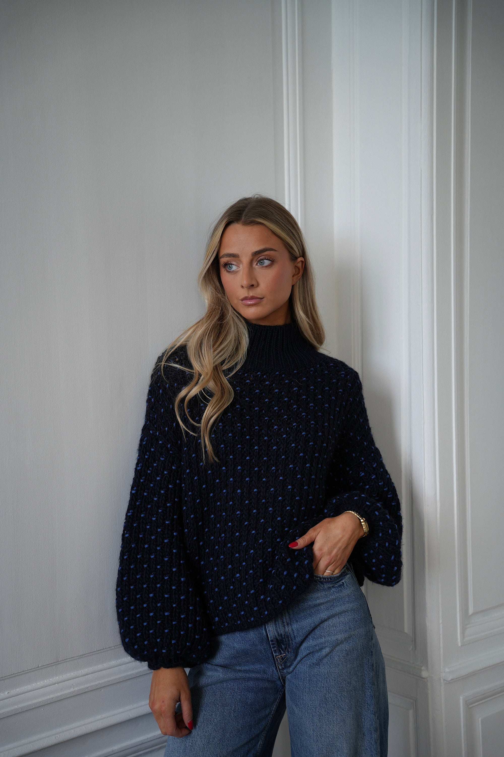 Miky bleu - Pull col montant