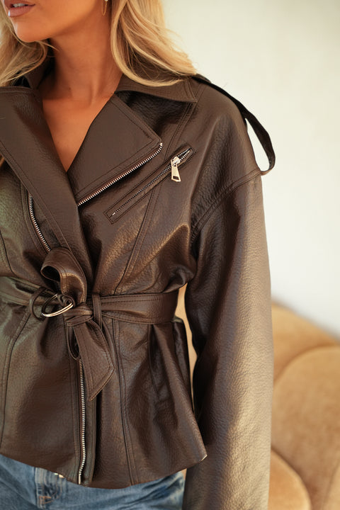 Jesse chocolat - Veste en similicuir