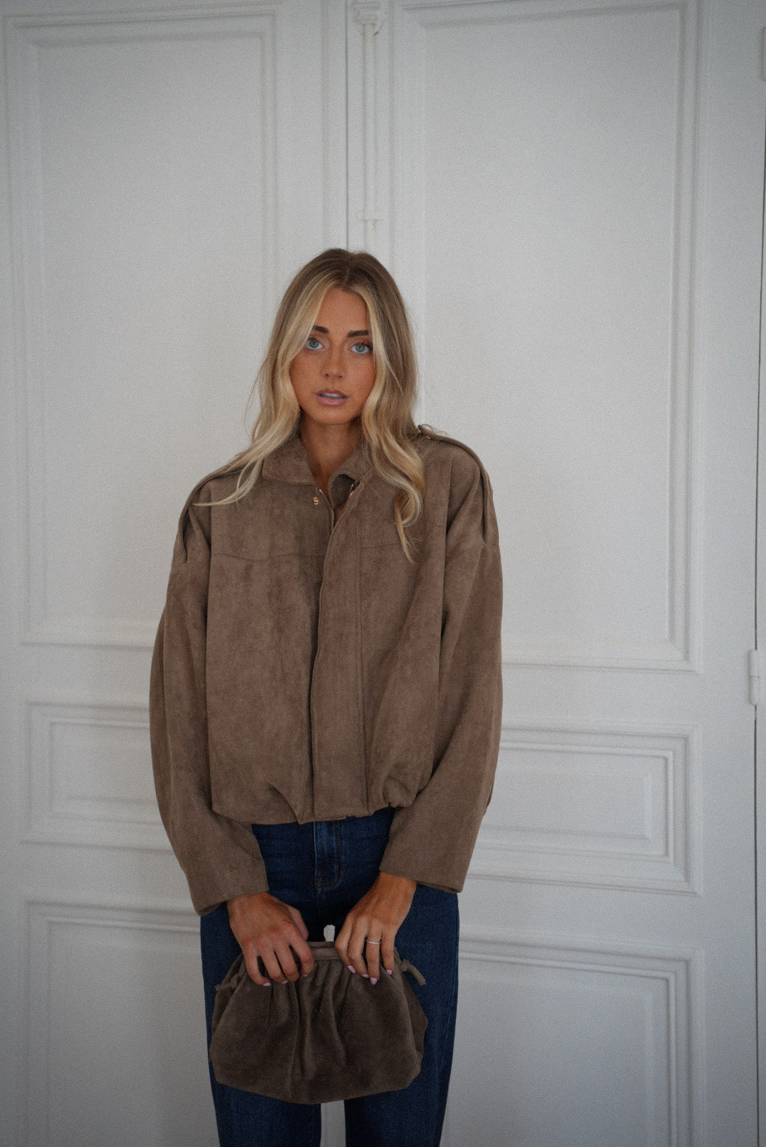 Delfine taupe - Veste suédée