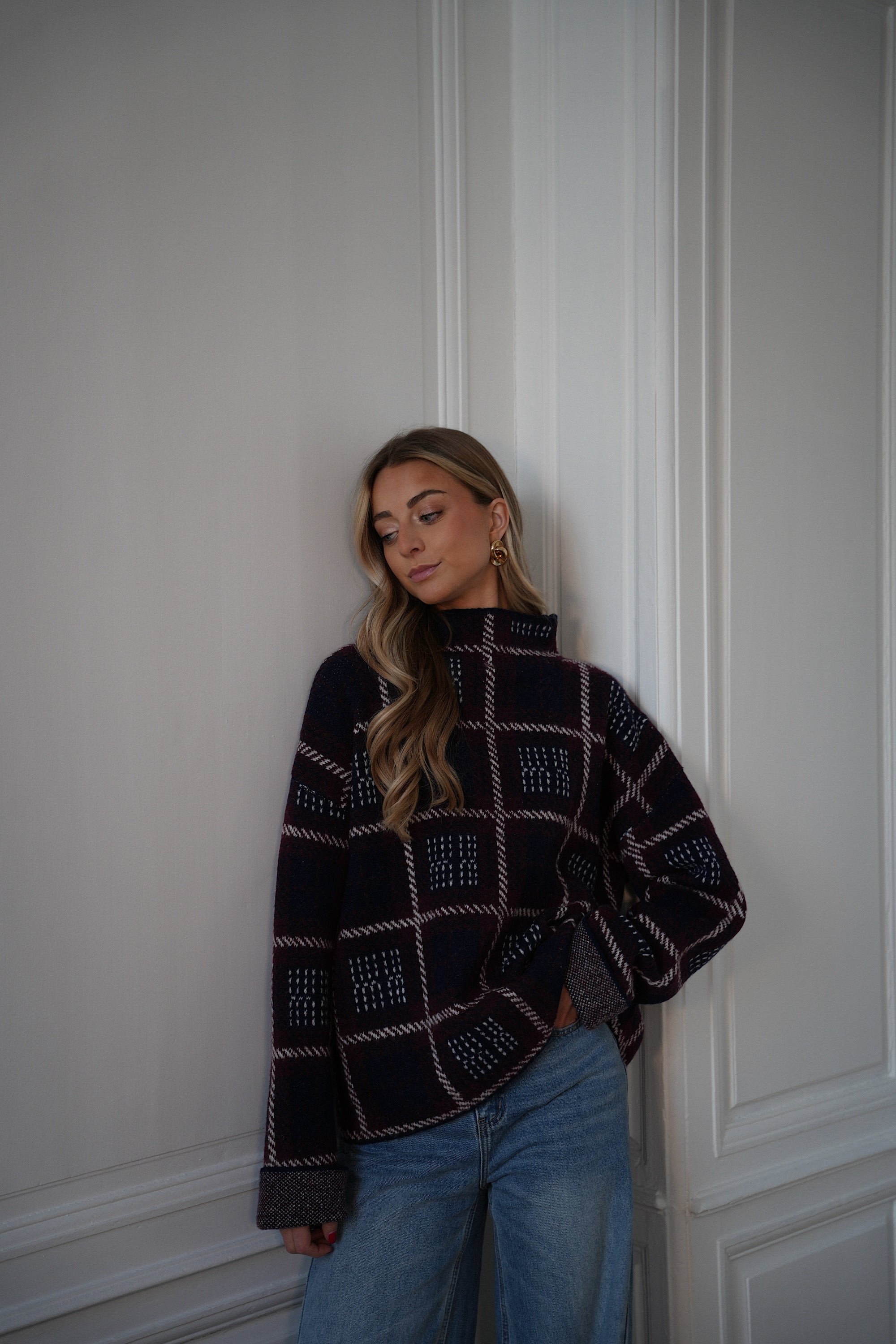 Nala marine - Pull à carreaux