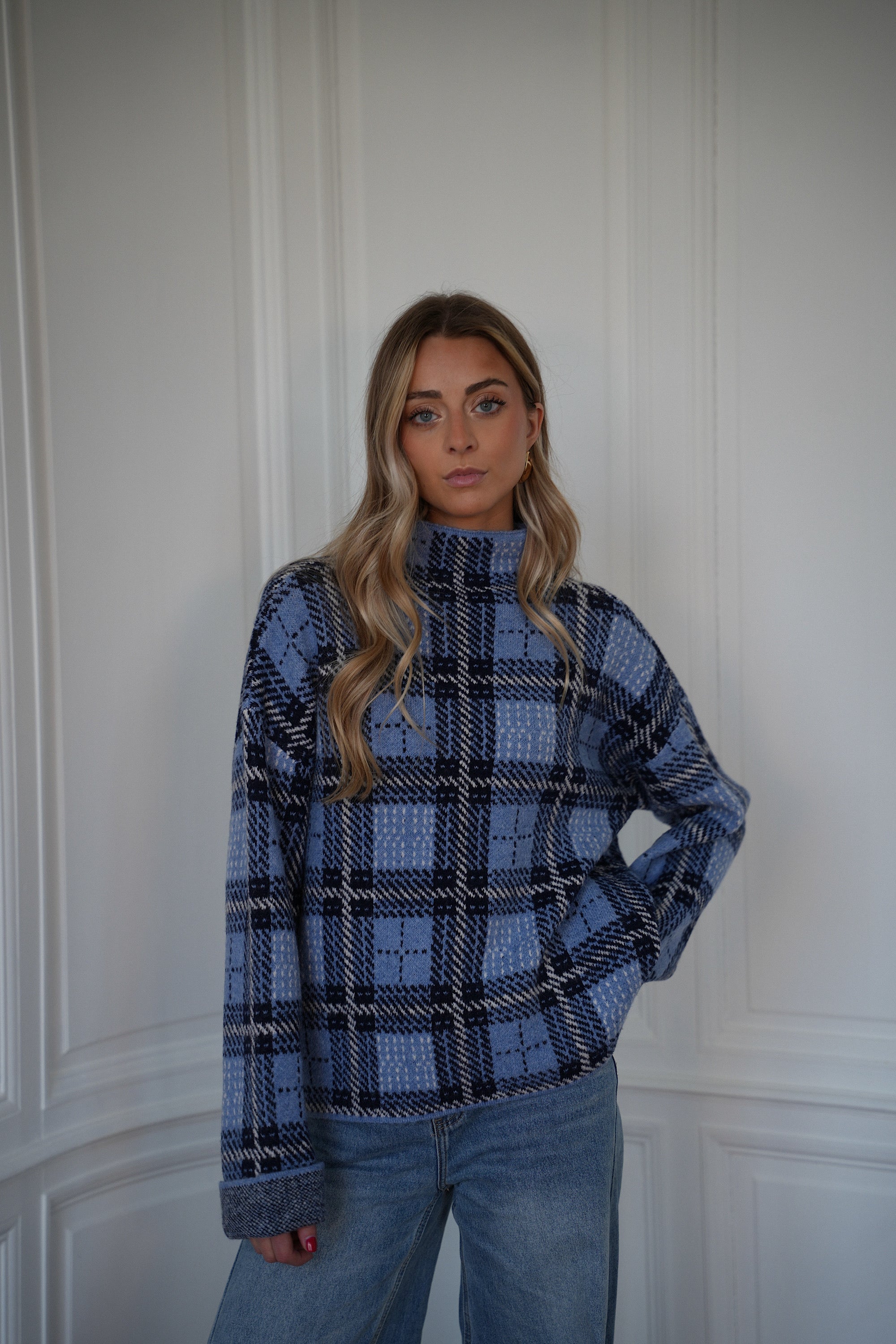 Nala bleu - Pull à carreaux