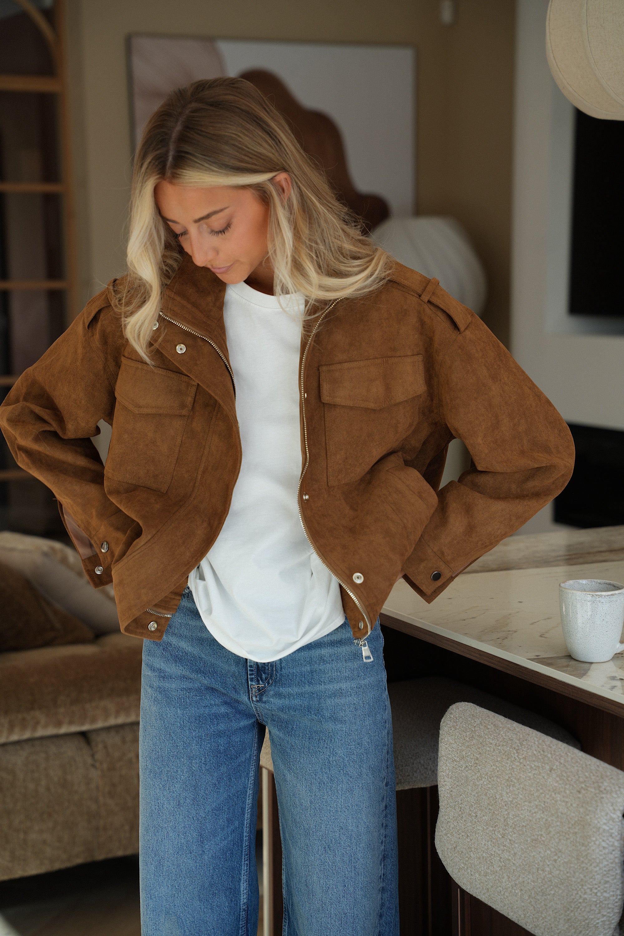 Maylan camel - Veste suédée