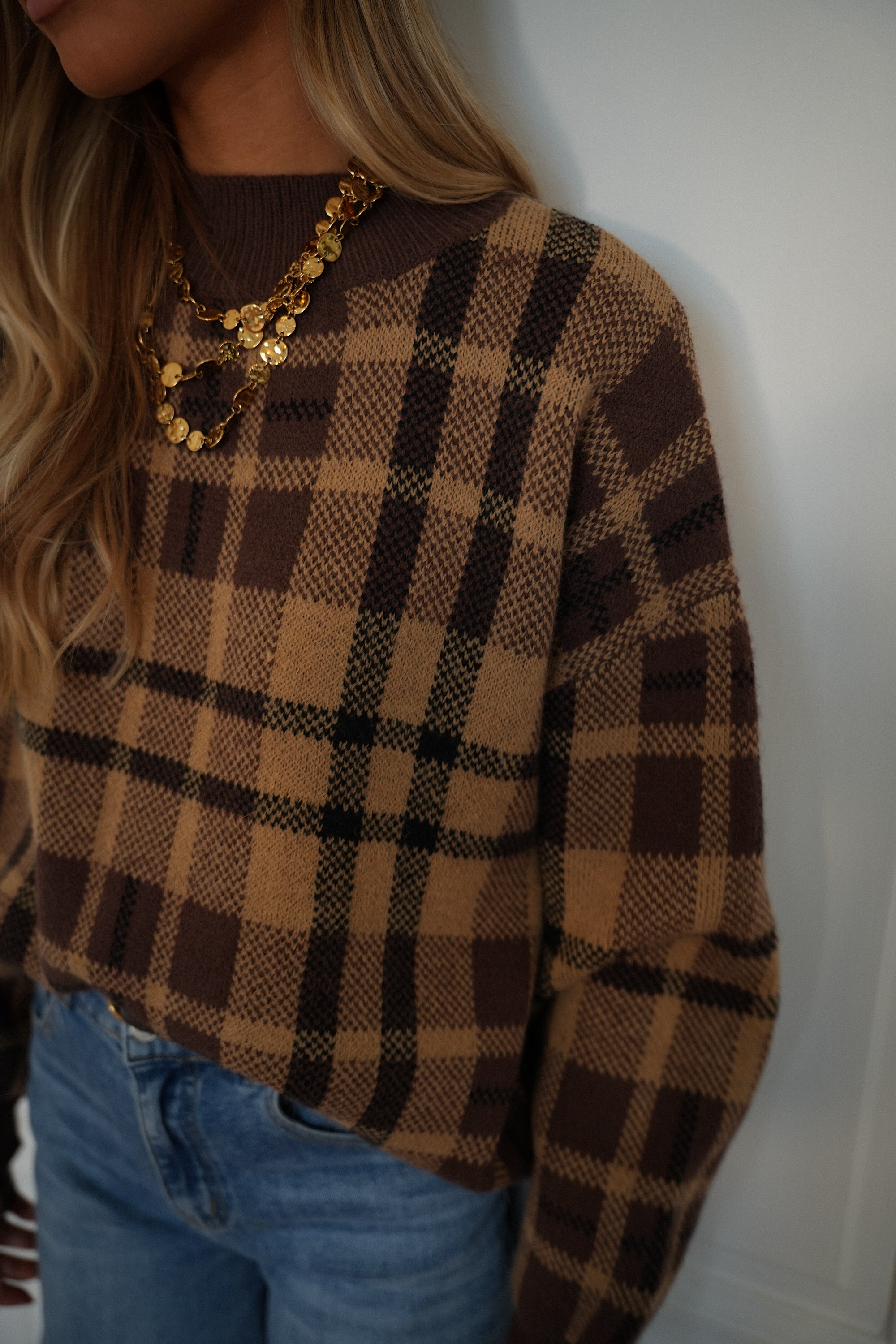 Esmee camel - Pull à carreaux