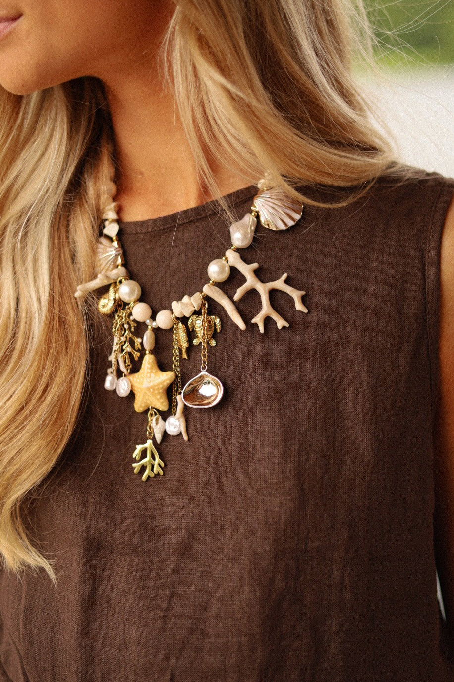 Eugenie beige - Collier pampilles