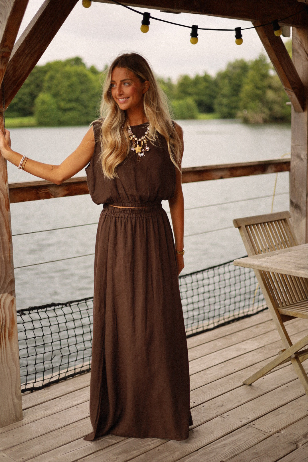 Eugenie beige - Collier pampilles