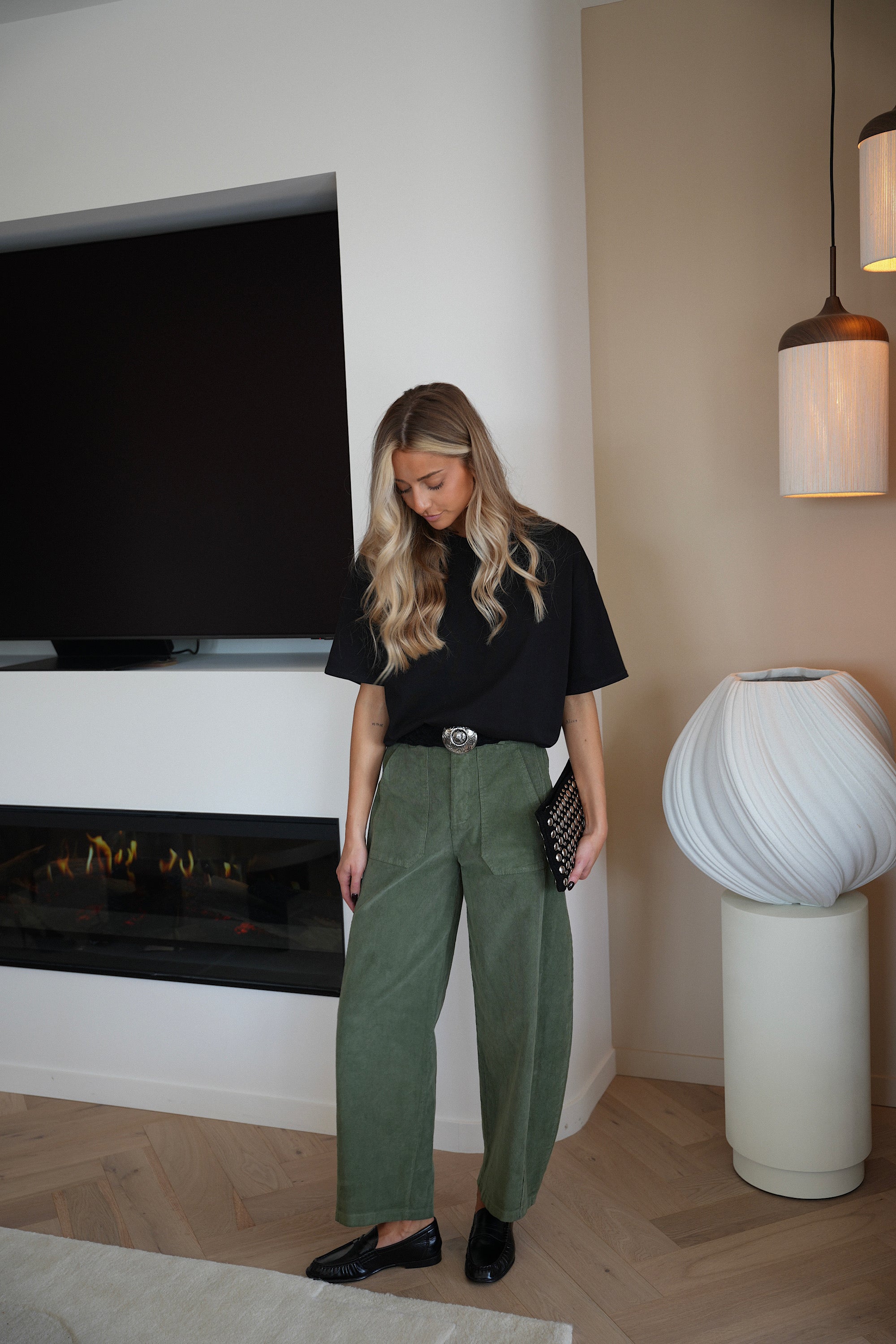 Elly kaki - Pantalon velours
