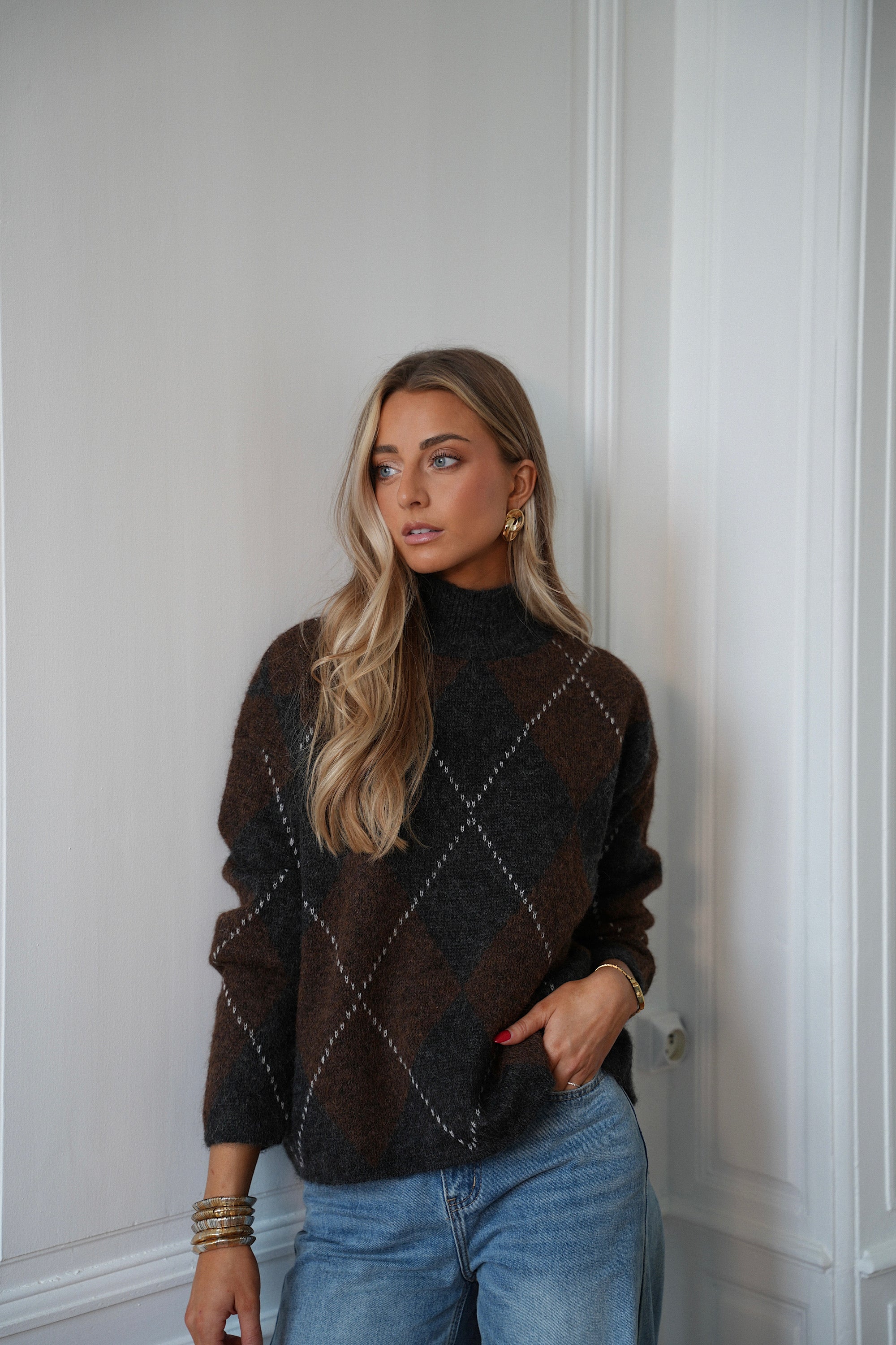 Mariana gris/chocolat - Pull losanges