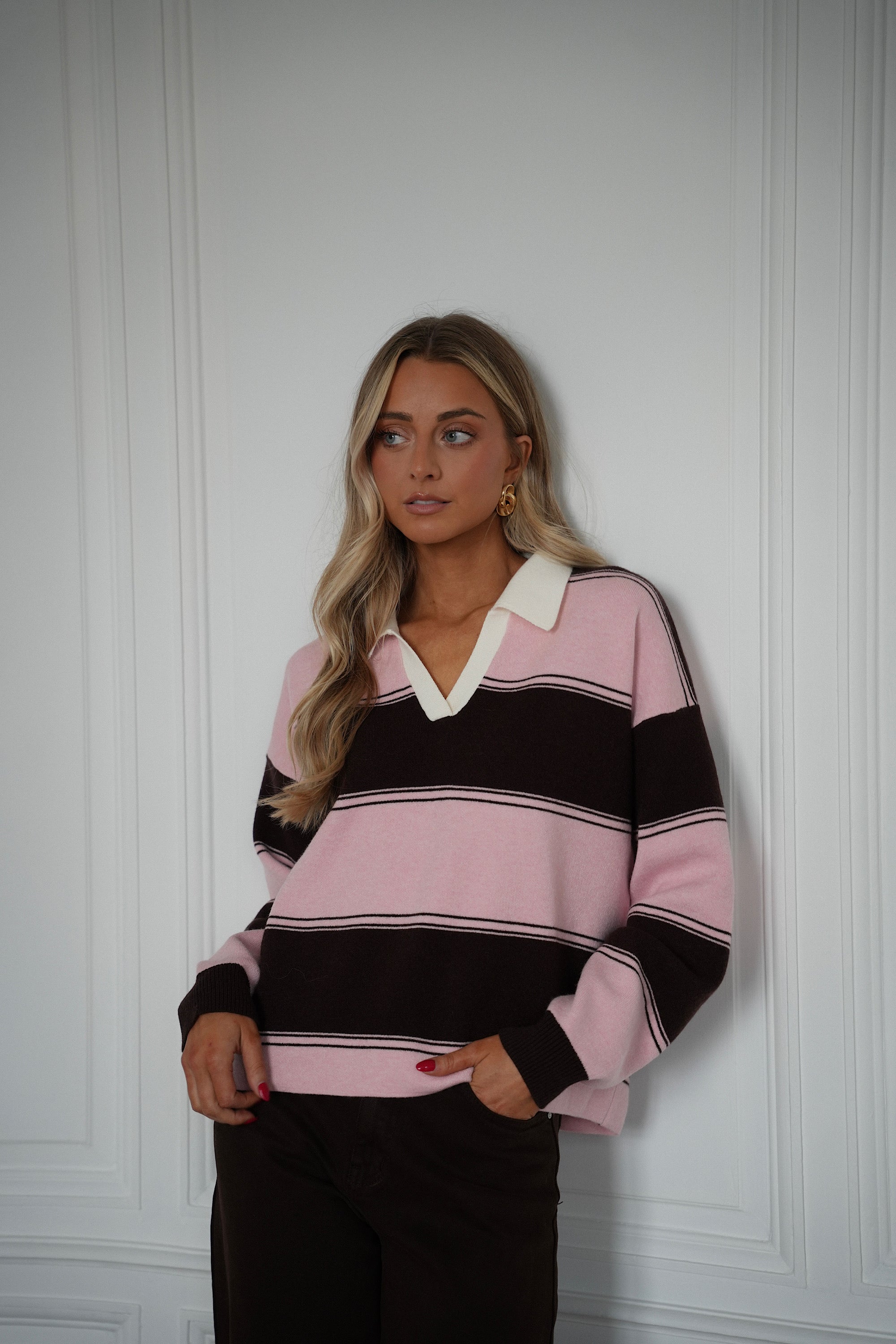 Monika chocolat/rose - Pull rayé