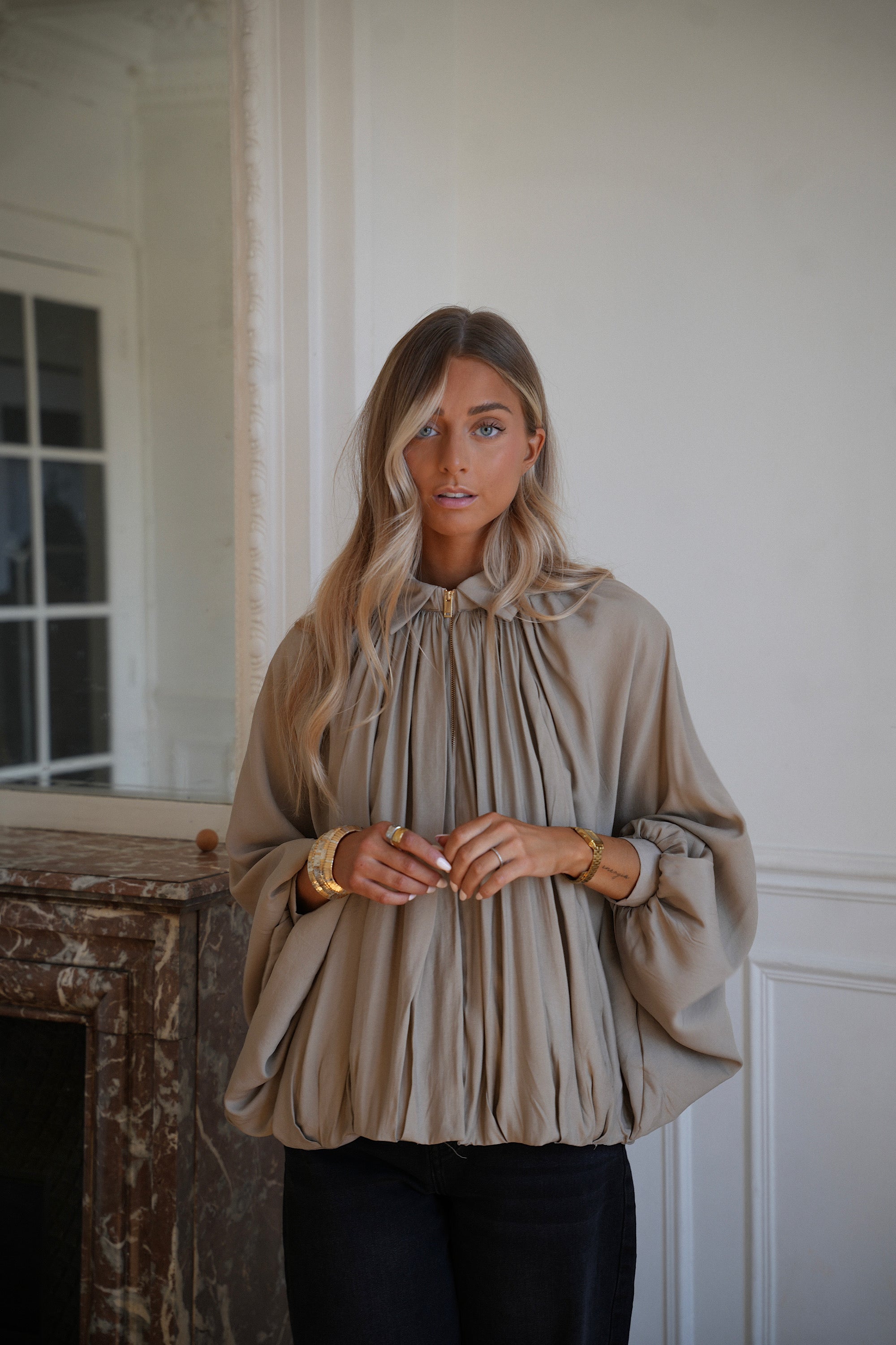 Giuseppa taupe - Blouse zippée