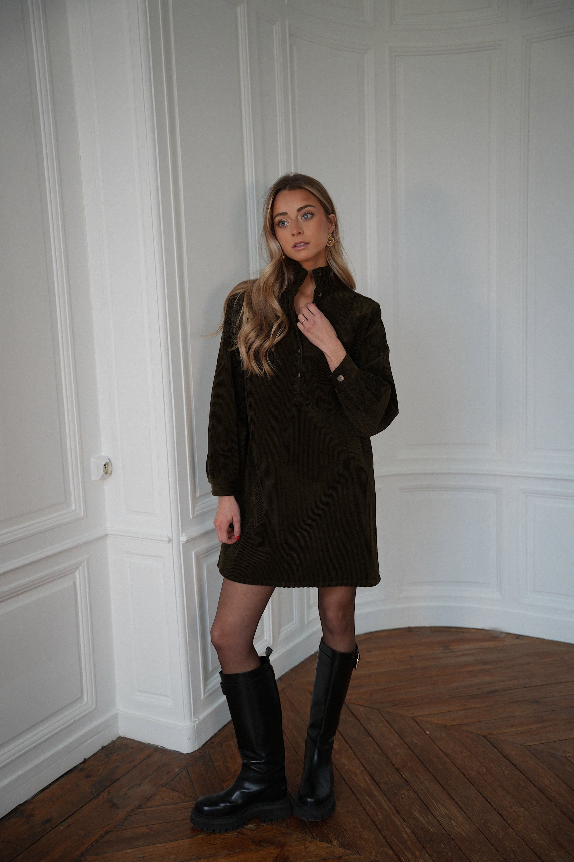 Cristelle kaki - Robe en velours