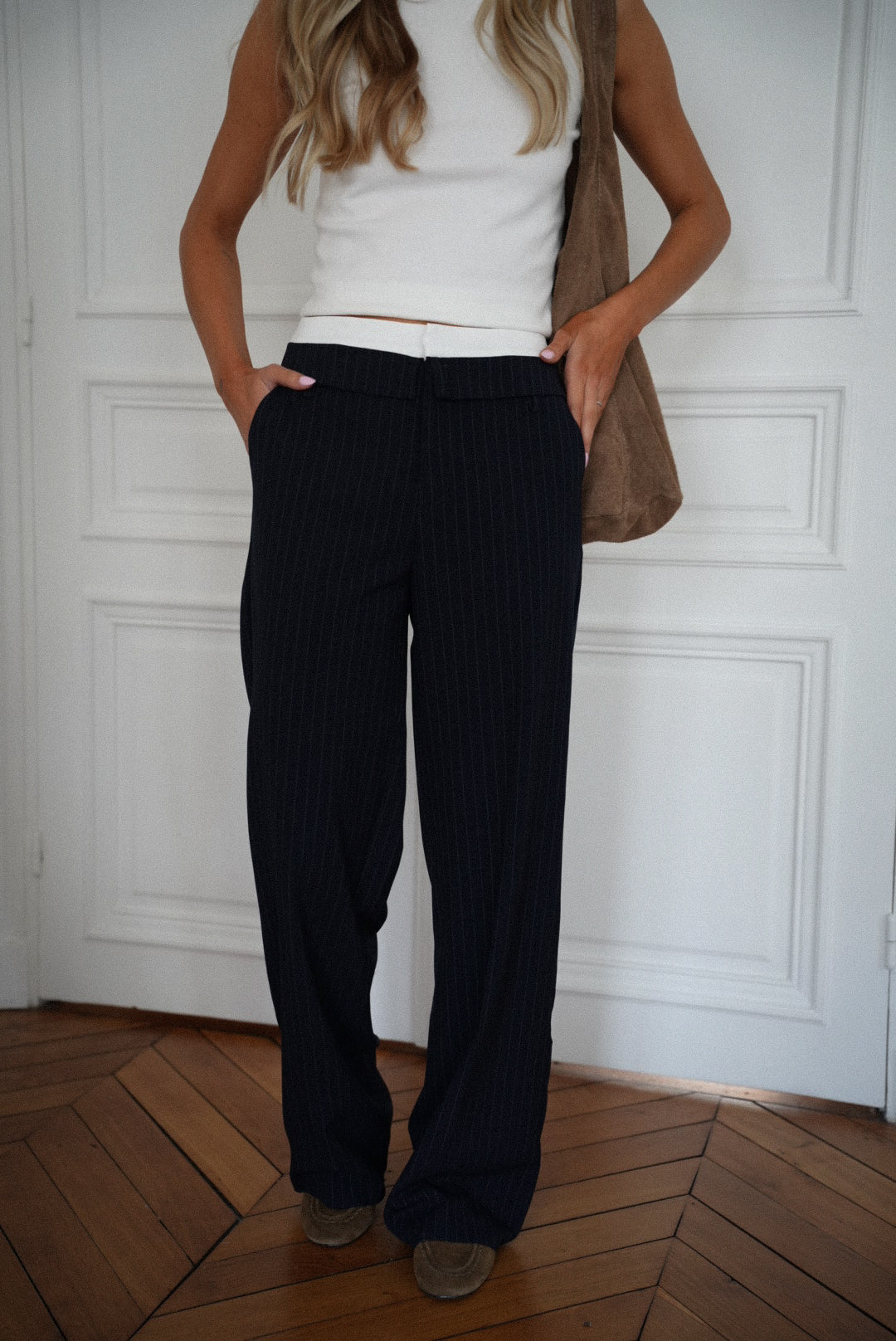 Honoryne marine - Pantalon rayé