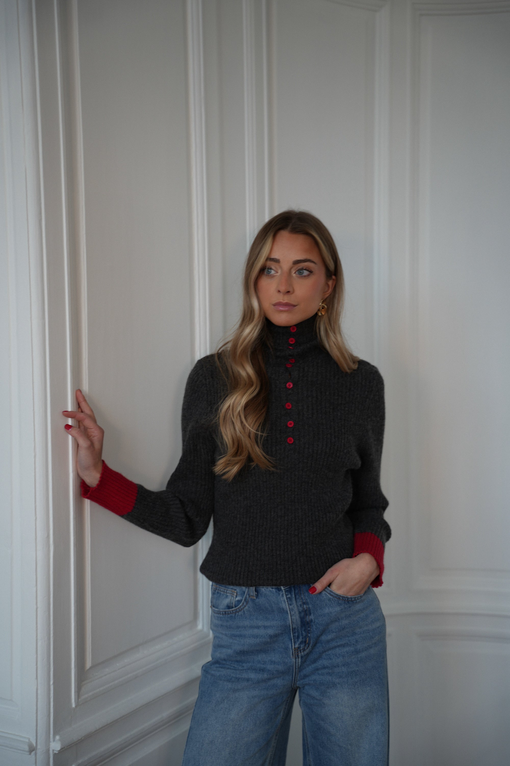 Selena gris - Pull bicolore