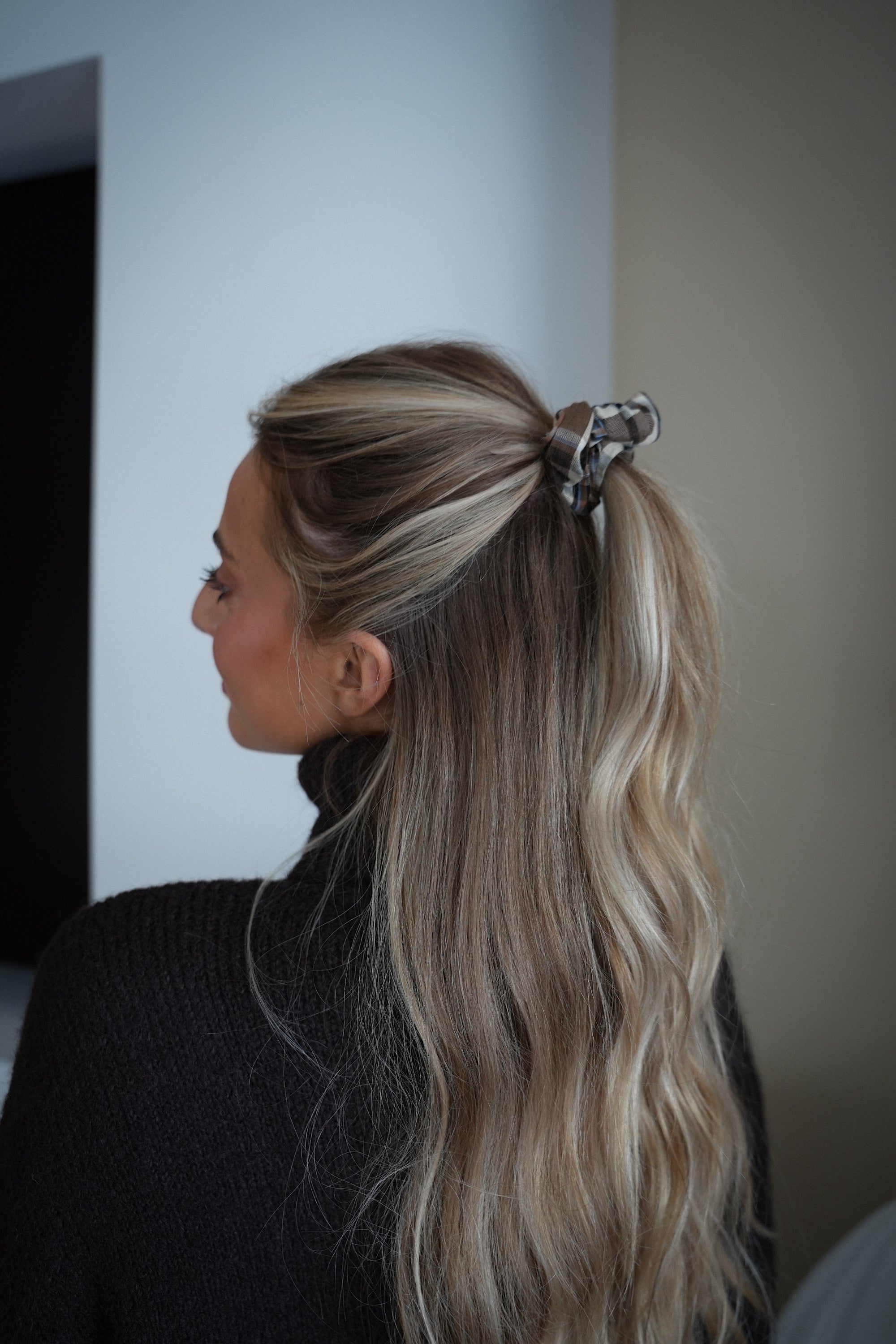 Alise beige - Chouchou à carreaux